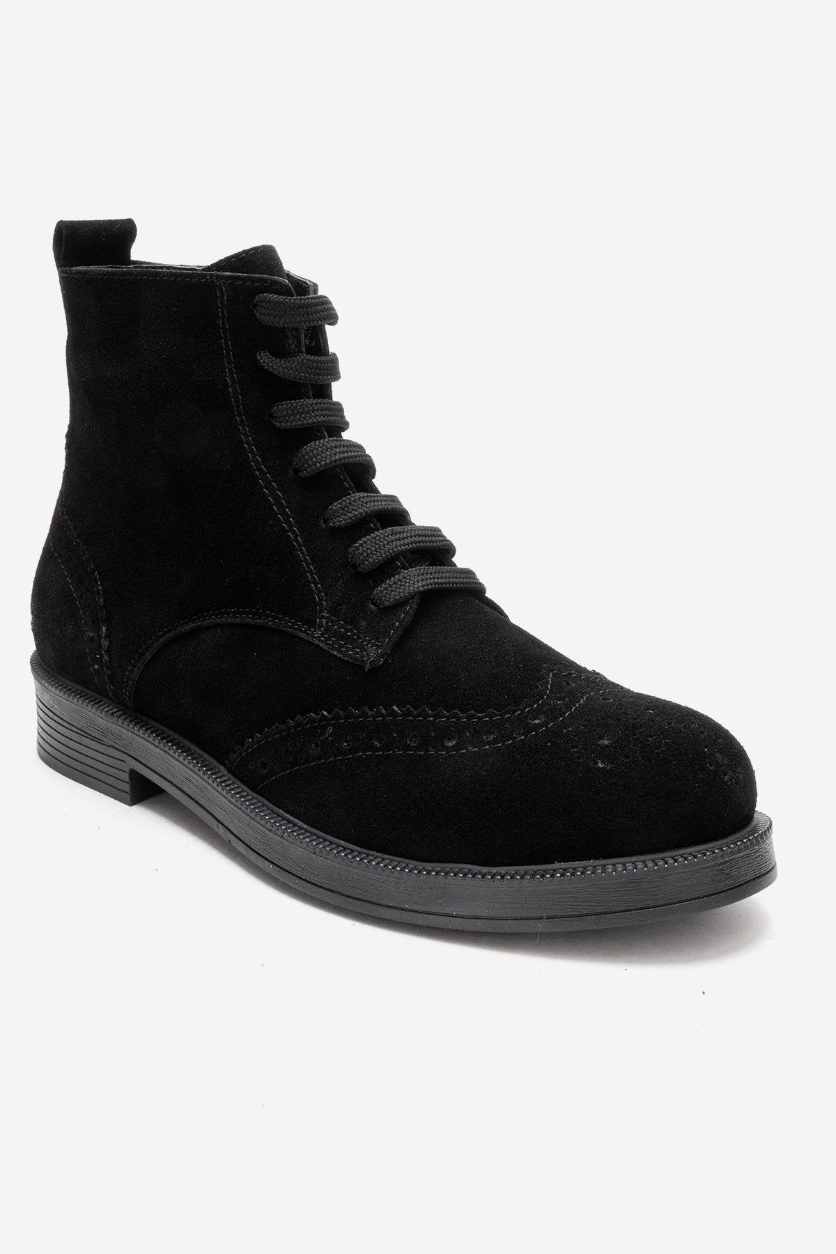 NELVY - Black Genuine Leather Boot – back view showing leather, suede, black, Vowalisse