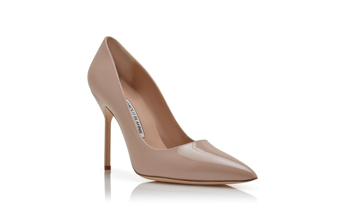 Delphine Dawn Neutral Pointed Toe Pumps – top view showing neutral pointed toe, patent leather, Vowalisse