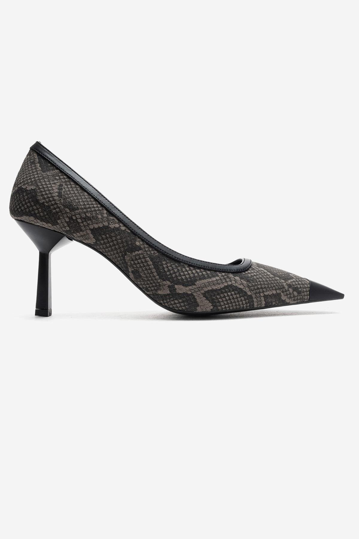 RONA - Gray Patterned Pointed Toe Stiletto Pump – top view showing leather, Vowalisse
