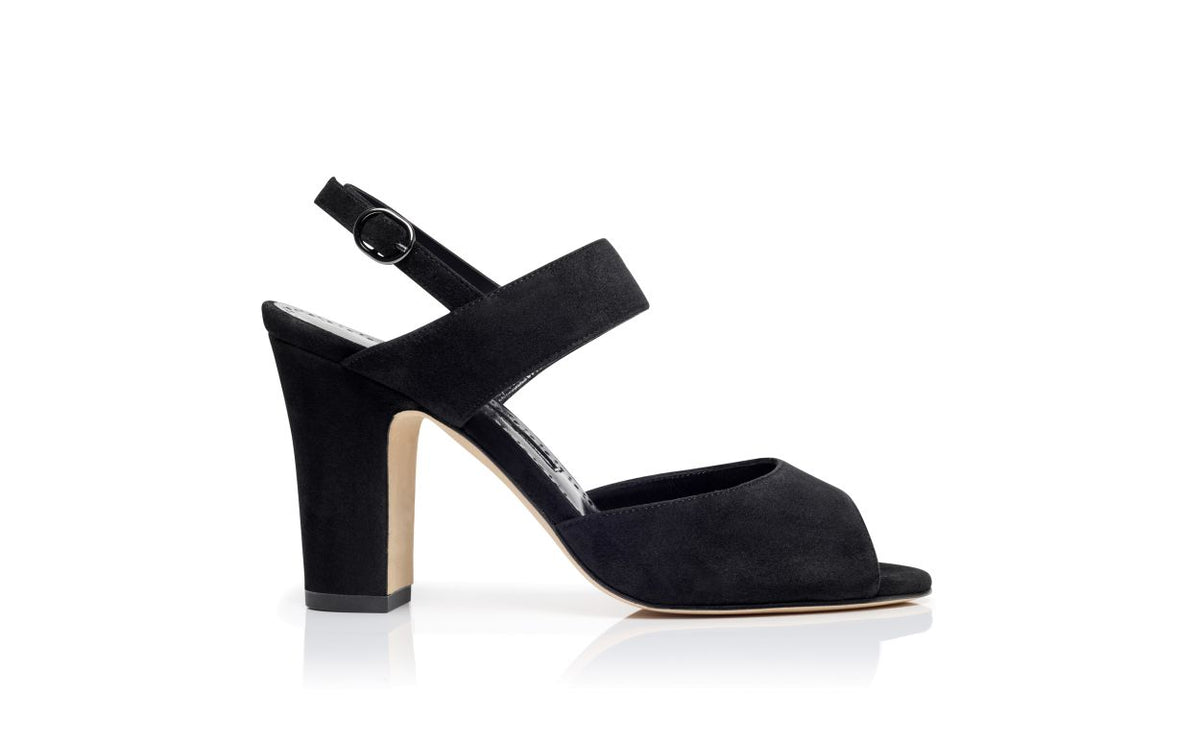 Anastasia Rose Black Slingback Slingbacks – side profile showing black slingback, open toe, suede, Vowalisse