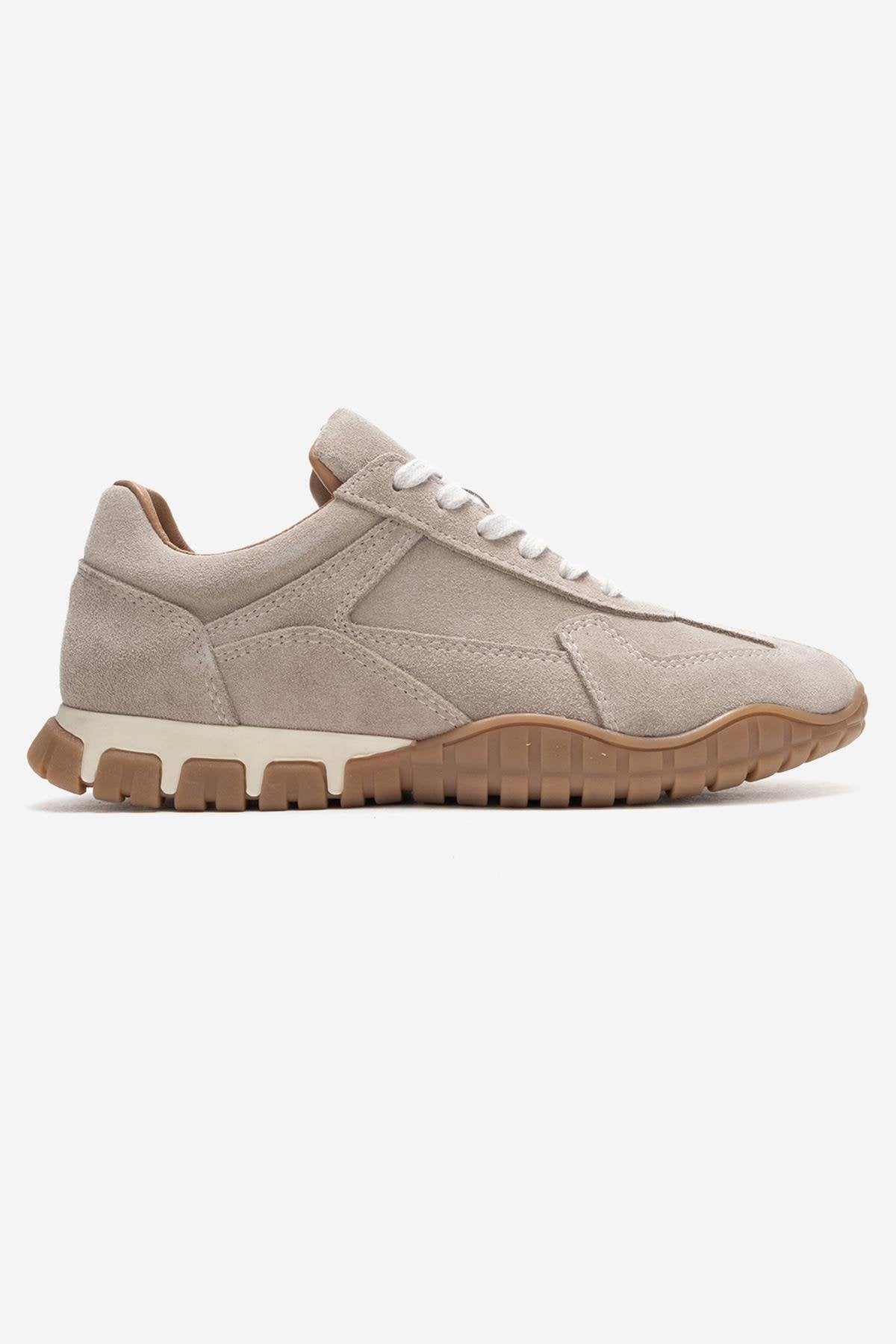 LARS - Beige Suede Genuine Leather Sneaker – top view showing leather, suede, Vowalisse