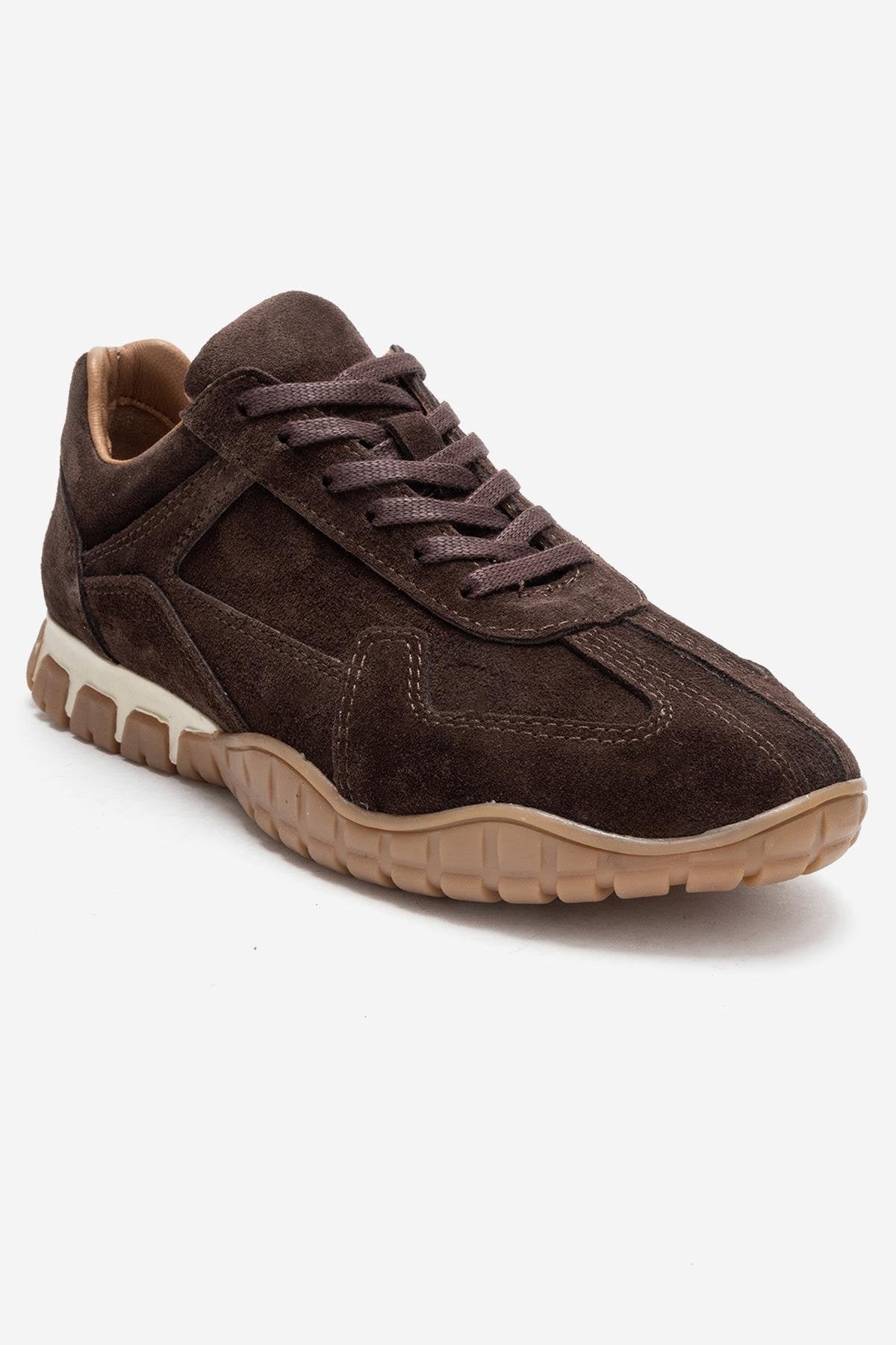 LARS - Brown Suede Genuine Leather Sneaker – detail view showing leather, suede, Vowalisse