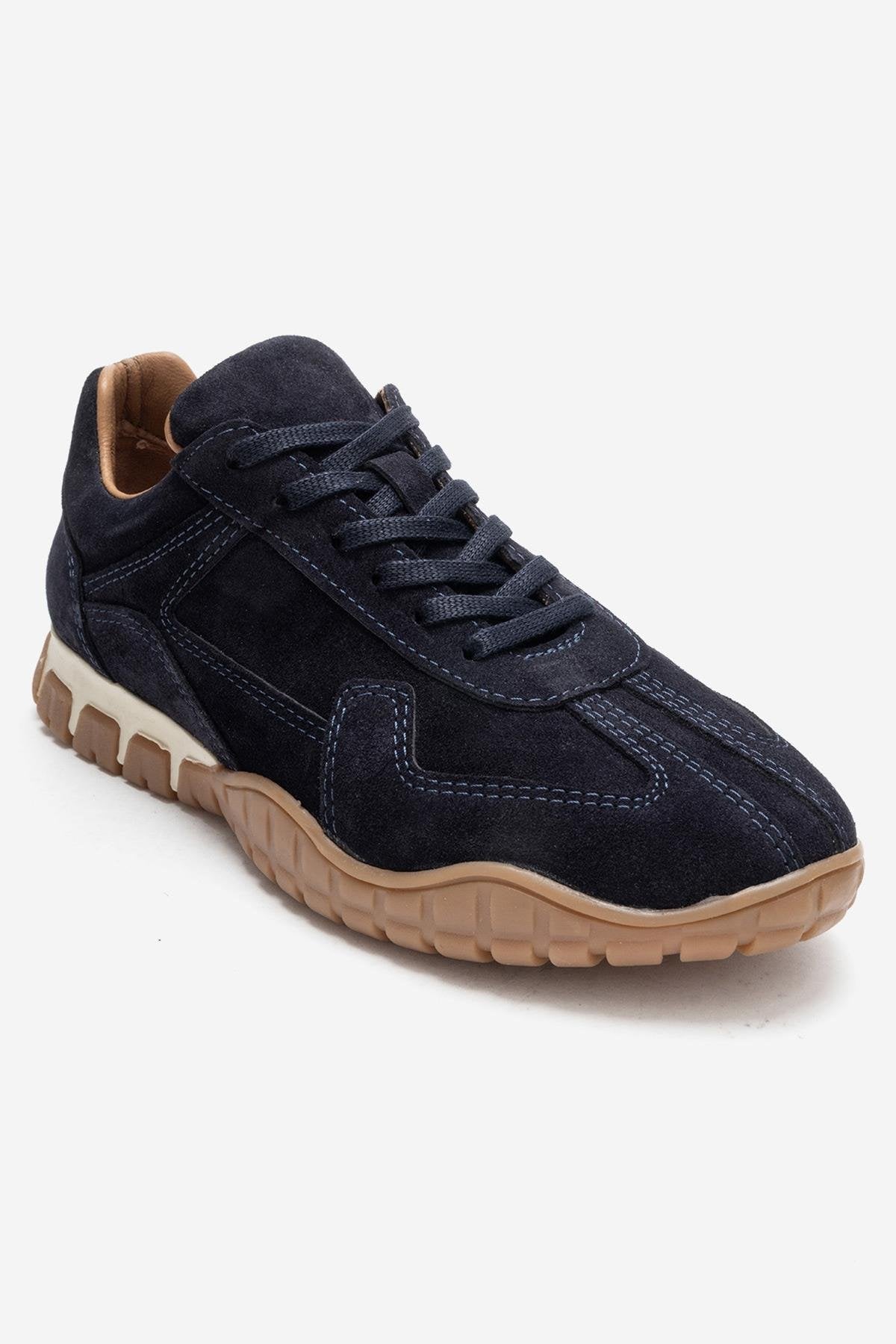 LARS - Navy Suede Genuine Leather Sneaker – detail view showing leather, suede, Vowalisse