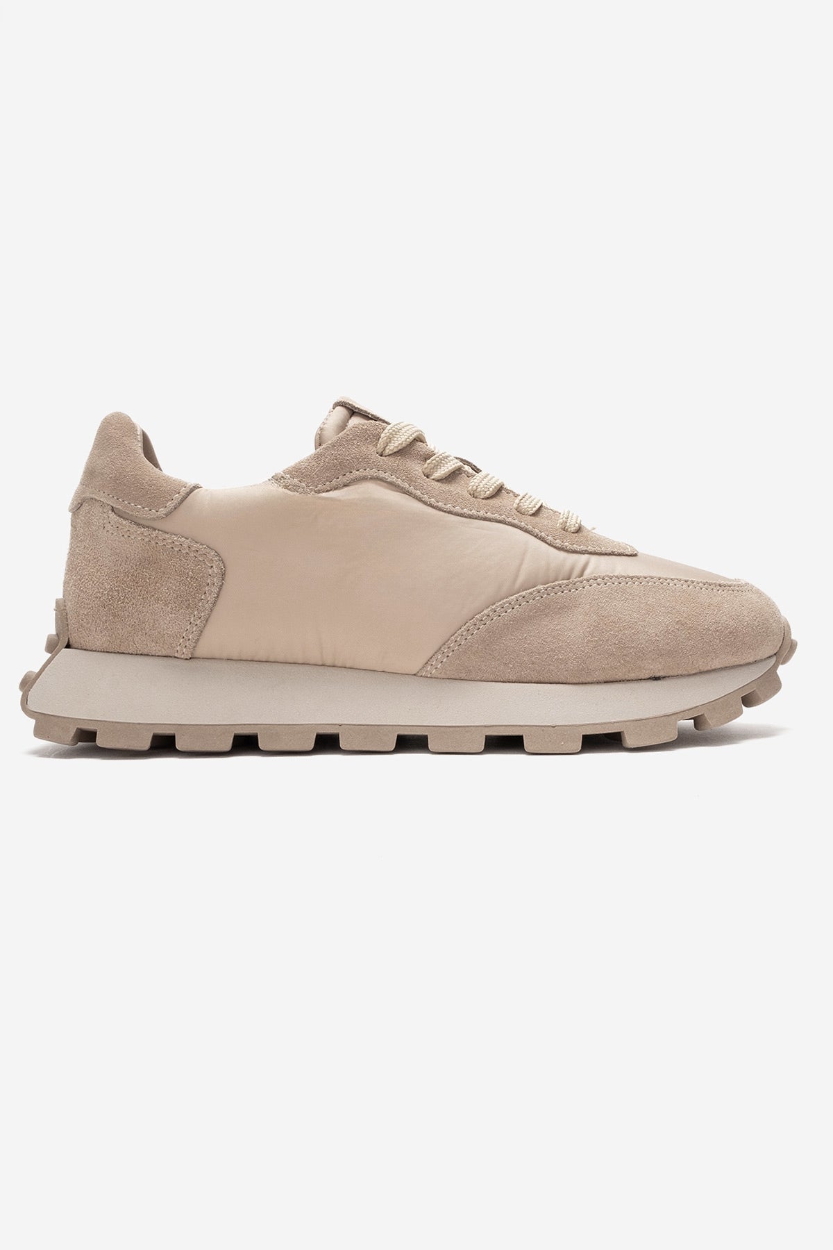 AMANDA - Beige Genuine Leather Sneaker – top view showing leather, Vowalisse