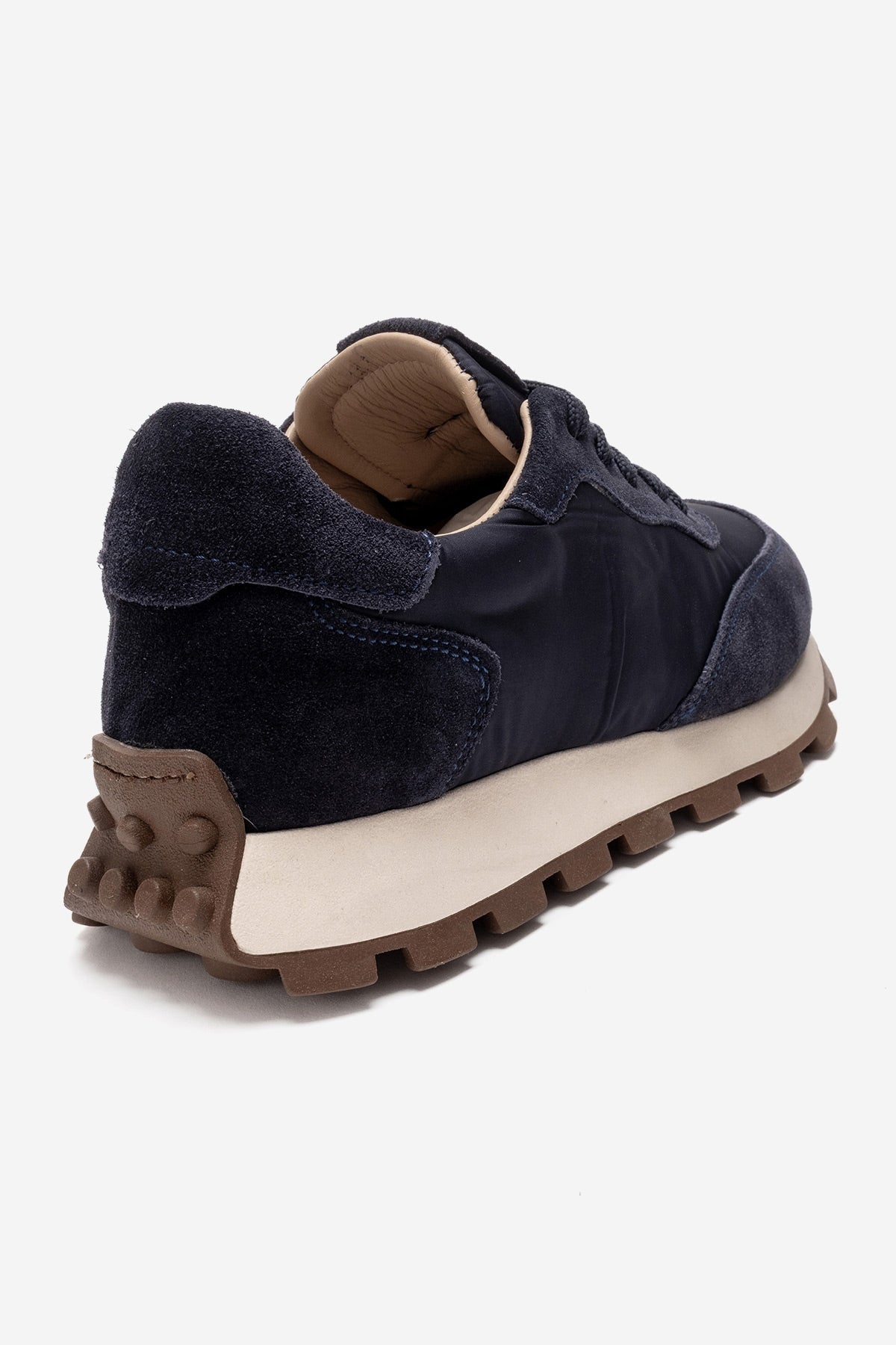 AMANDA - Navy Genuine Leather Sneaker – back view showing leather, Vowalisse