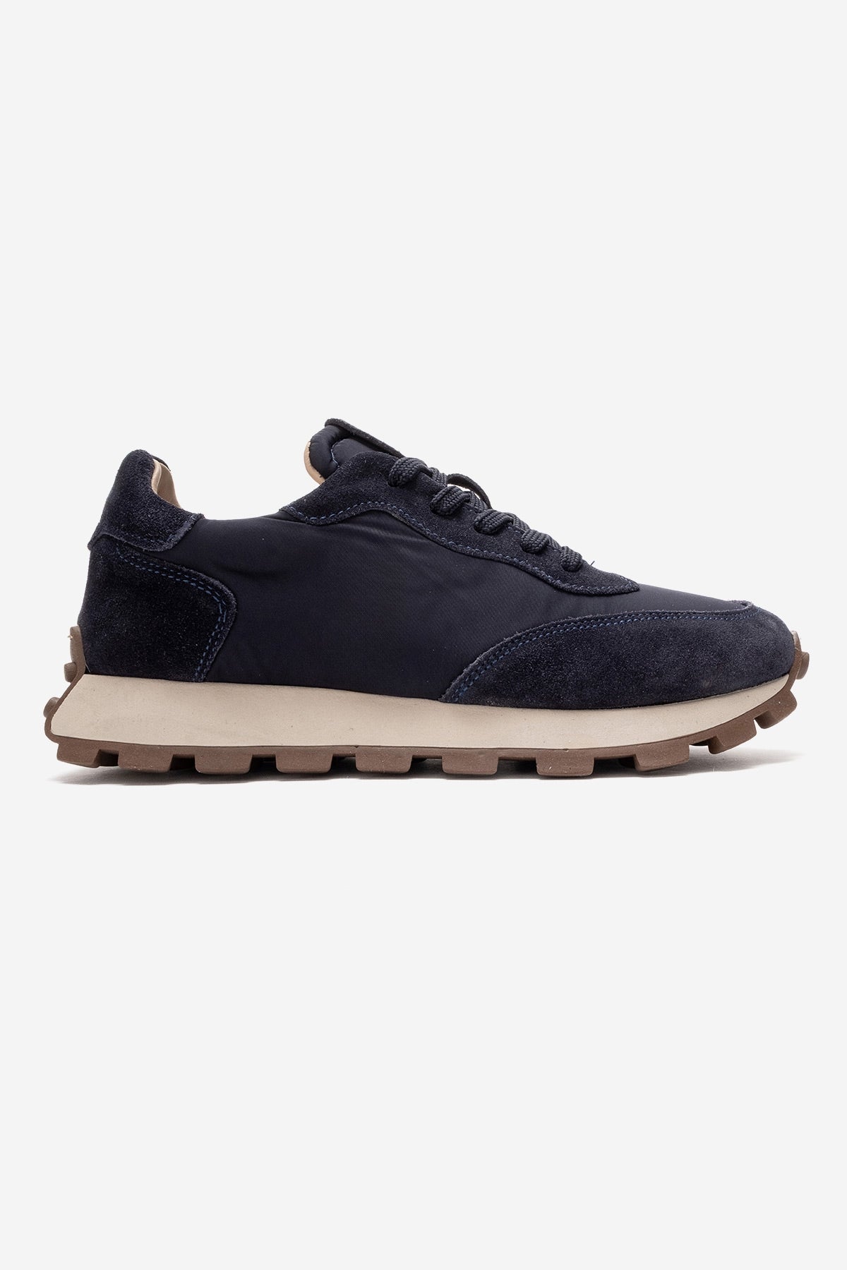 AMANDA - Navy Genuine Leather Sneaker – top view showing leather, Vowalisse