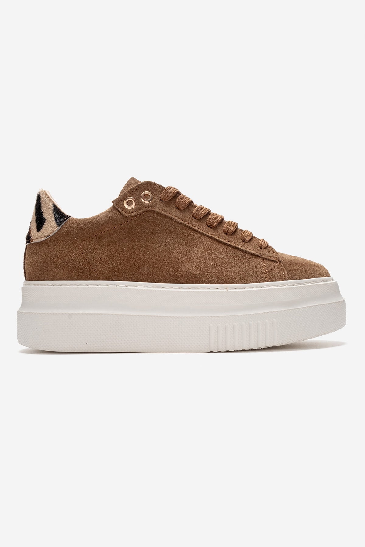 Nera - Camel Genuine Leather Casual Sneaker – top view showing leather, suede, Vowalisse