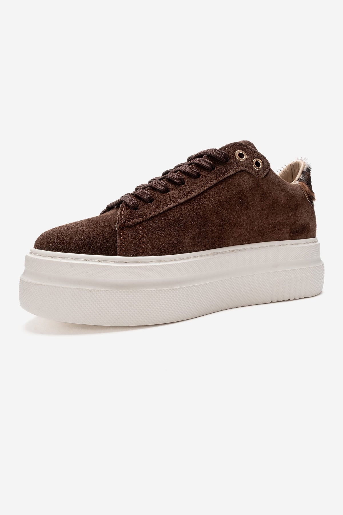 Nera - Brown Genuine Leather Casual Sneaker – heel view showing leather, suede, Vowalisse