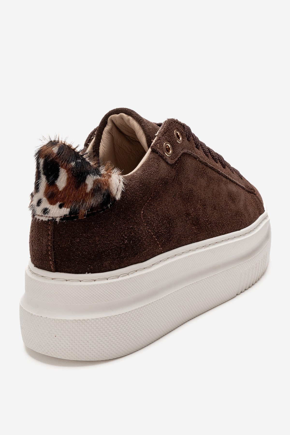 Nera - Brown Genuine Leather Casual Sneaker – back view showing leather, suede, Vowalisse