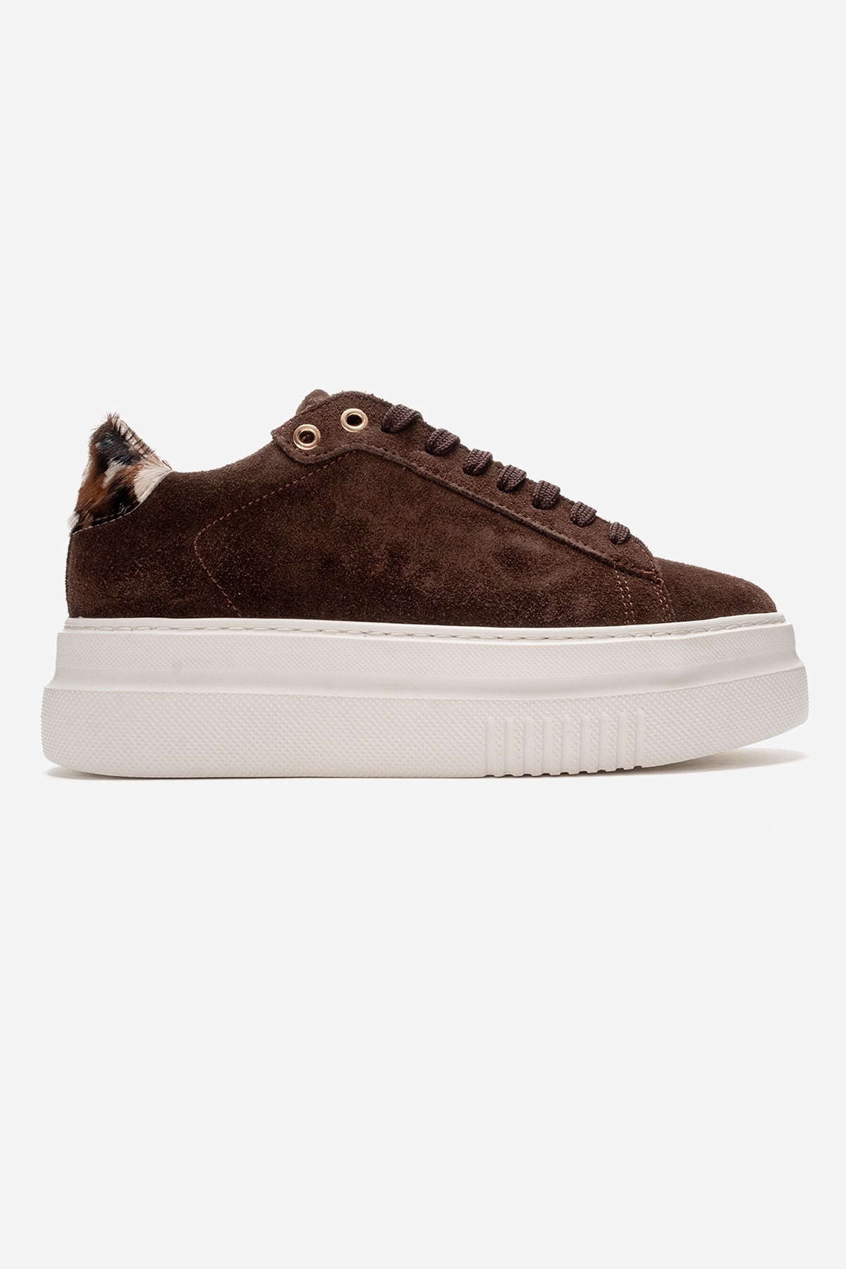 Nera - Brown Genuine Leather Casual Sneaker – top view showing leather, suede, Vowalisse