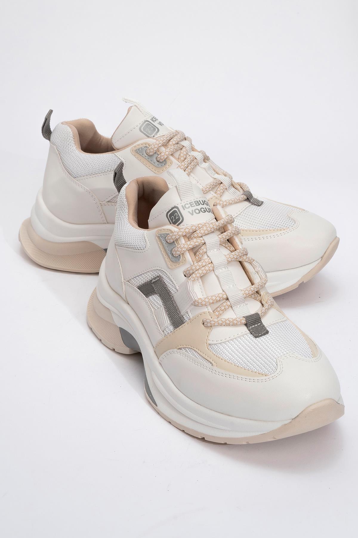 Sterda - White Beige Platform Sneaker – front three-quarter view showing leather, white, Vowalisse
