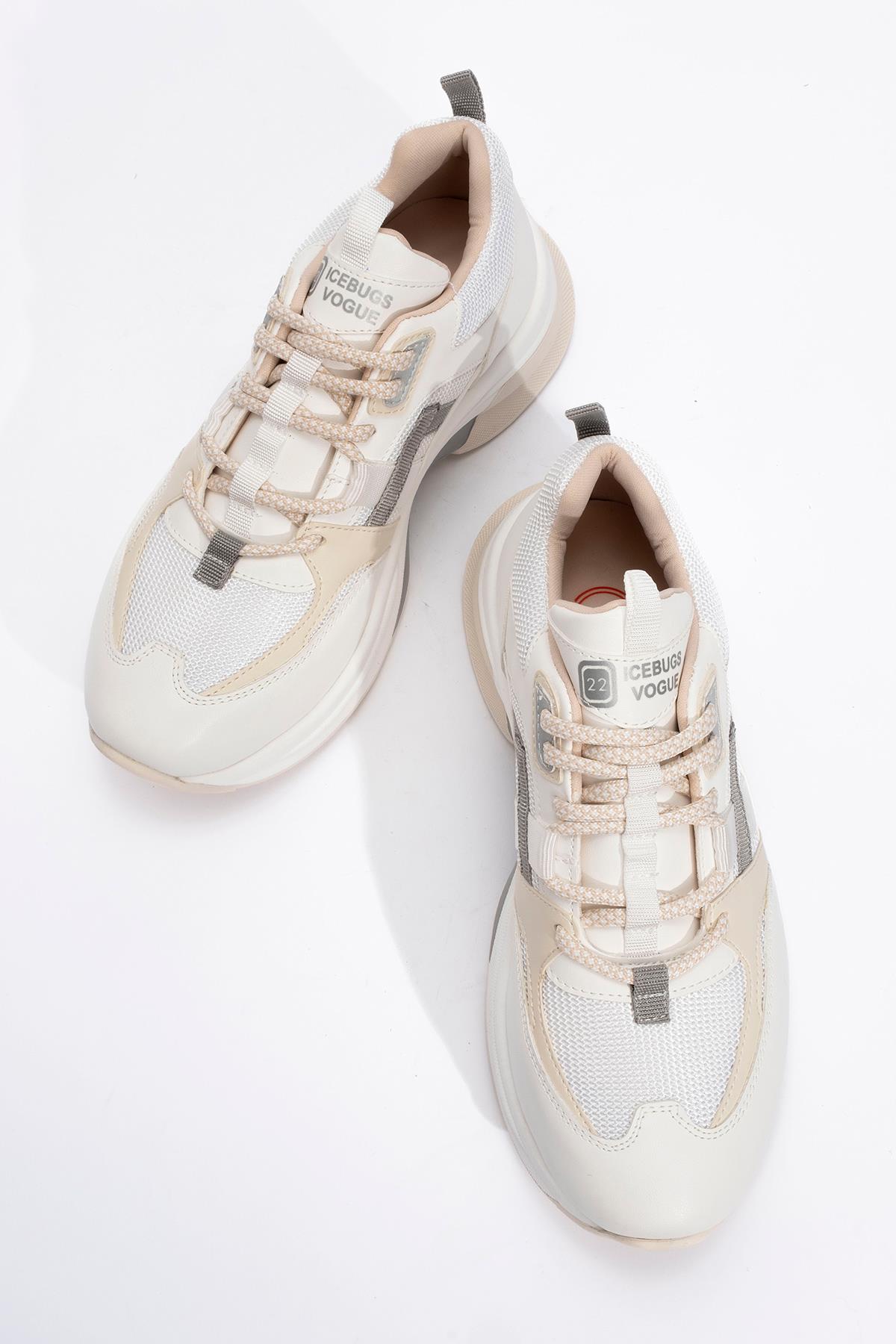 Sterda - White Beige Platform Sneaker – side view showing leather, white, Vowalisse