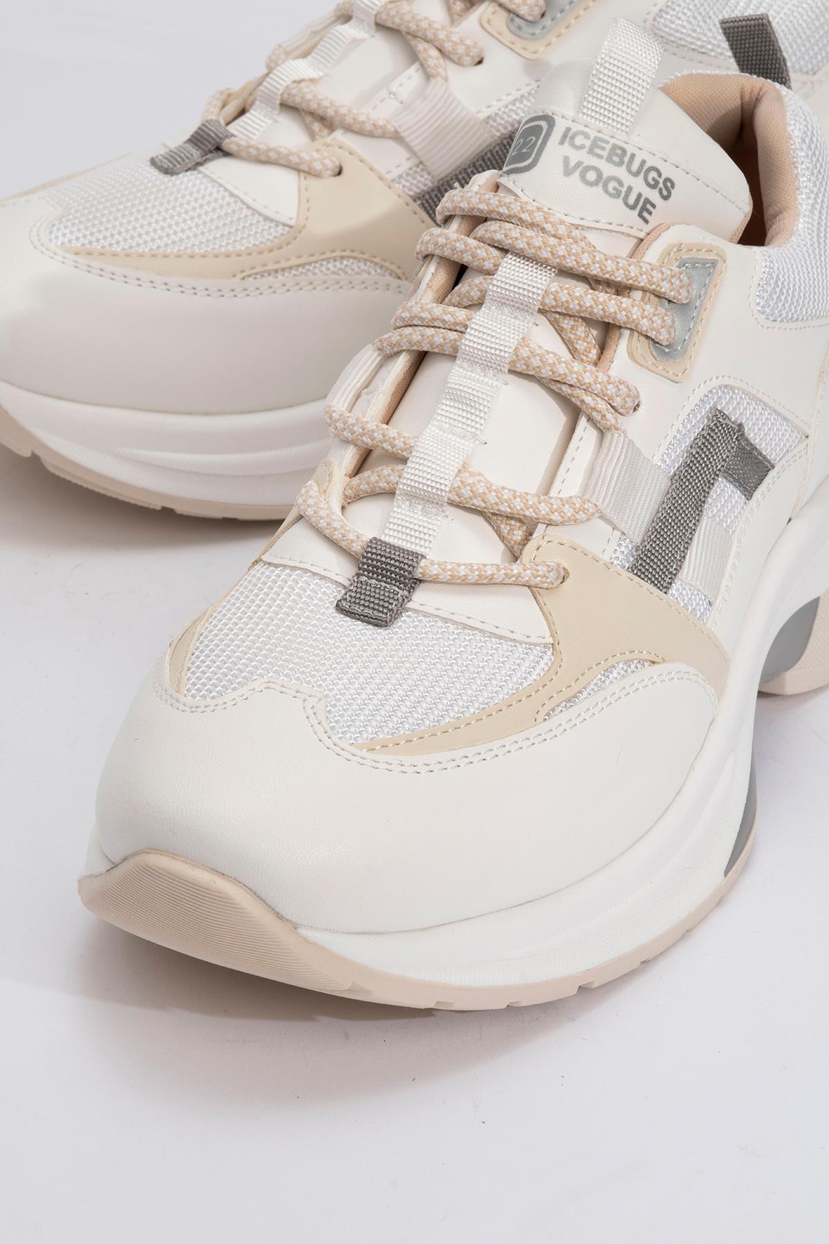 Sterda - White Beige Platform Sneaker – detail view showing leather, white, Vowalisse