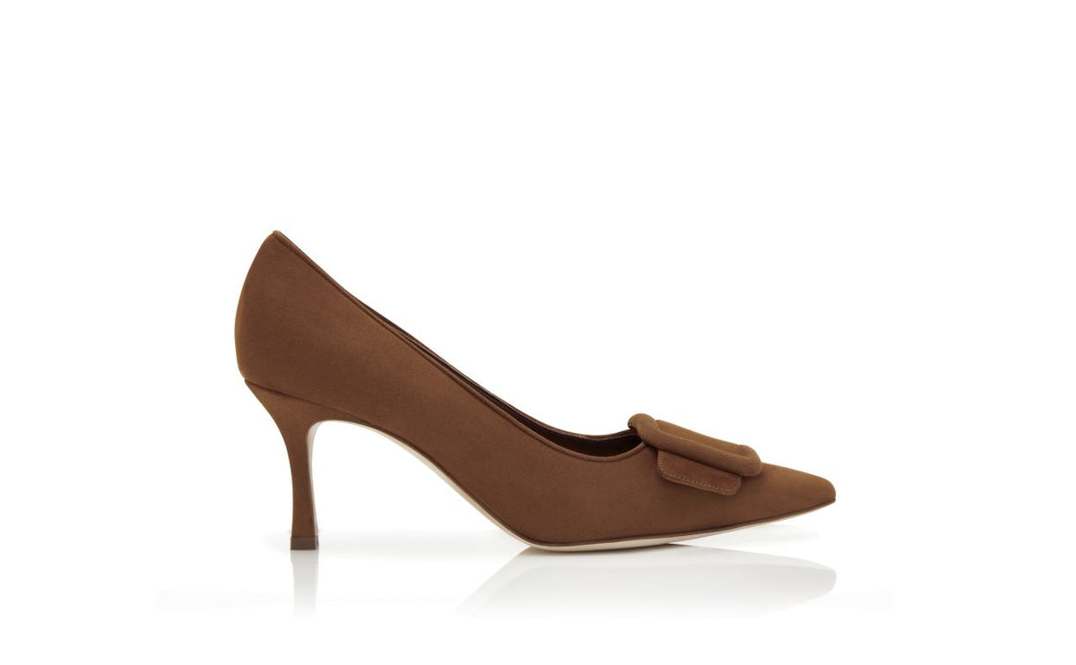 Marielle Dream Brown Pointed Toe Pumps – side profile showing brown pointed toe, suede, Vowalisse
