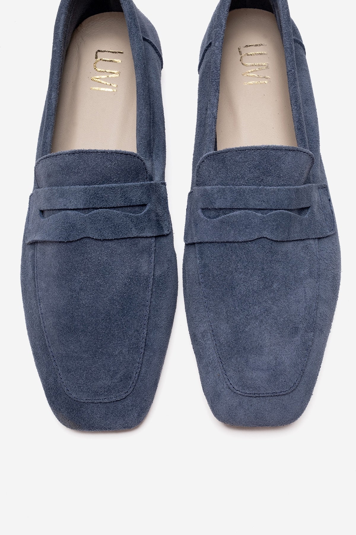 Morne - Navy Genuine Leather Loafer – side view showing leather, suede, Vowalisse
