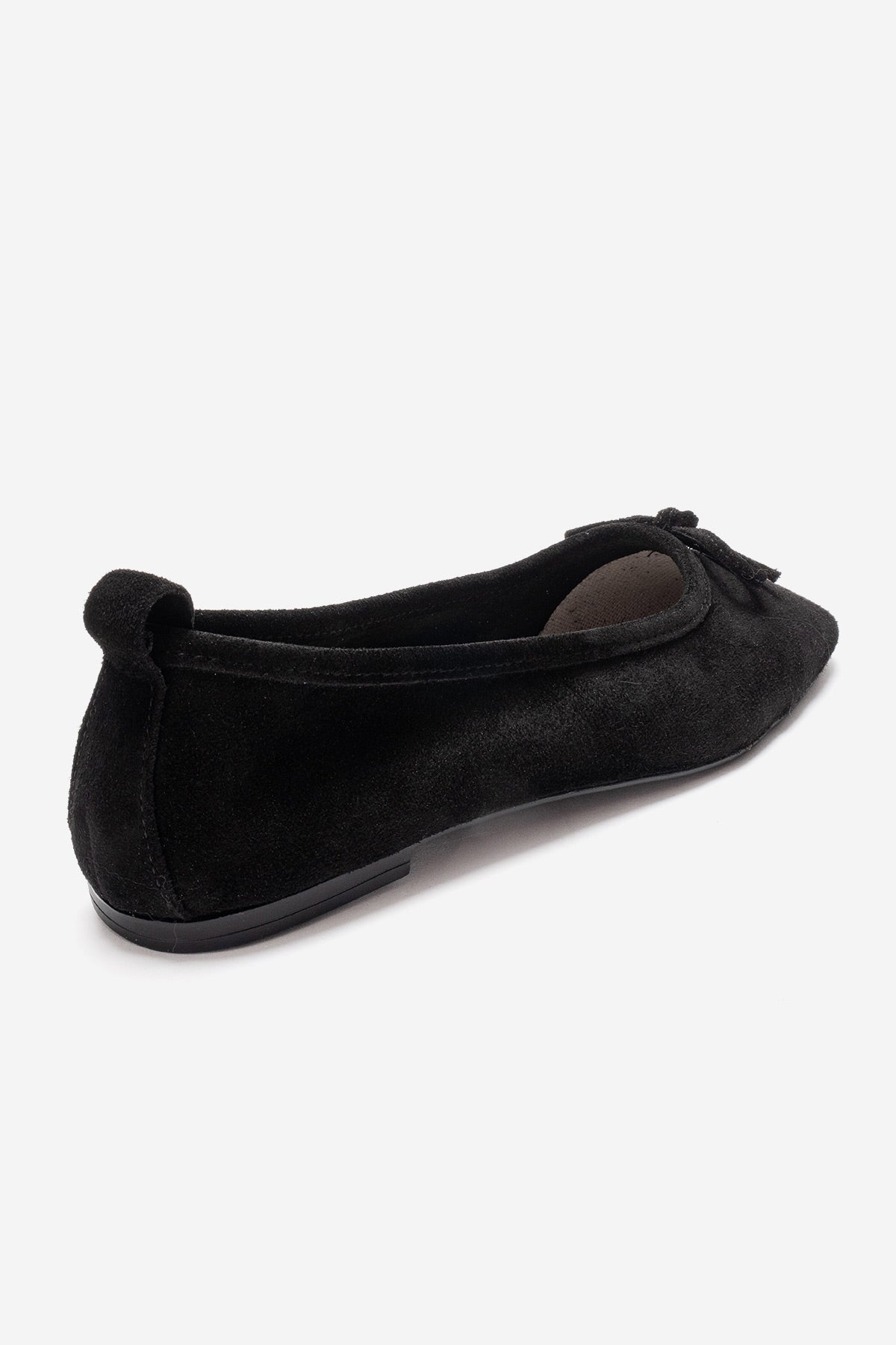 Sosa - Black Suede Genuine Leather Bow Ballet Flat – back view showing bow, leather, suede, Vowalisse