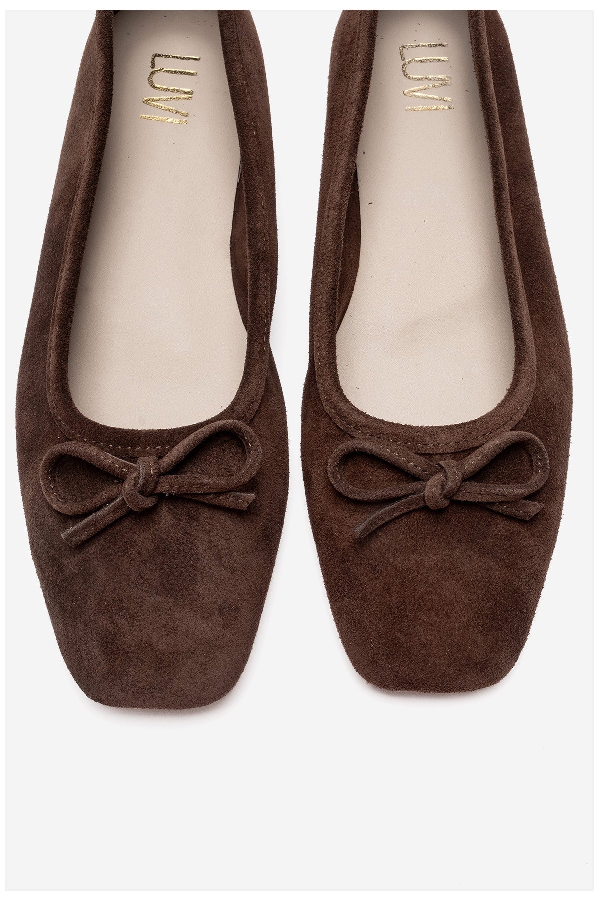 Sosa - Brown Suede Genuine Leather Bow Ballet Flat – side view showing bow, leather, suede, Vowalisse