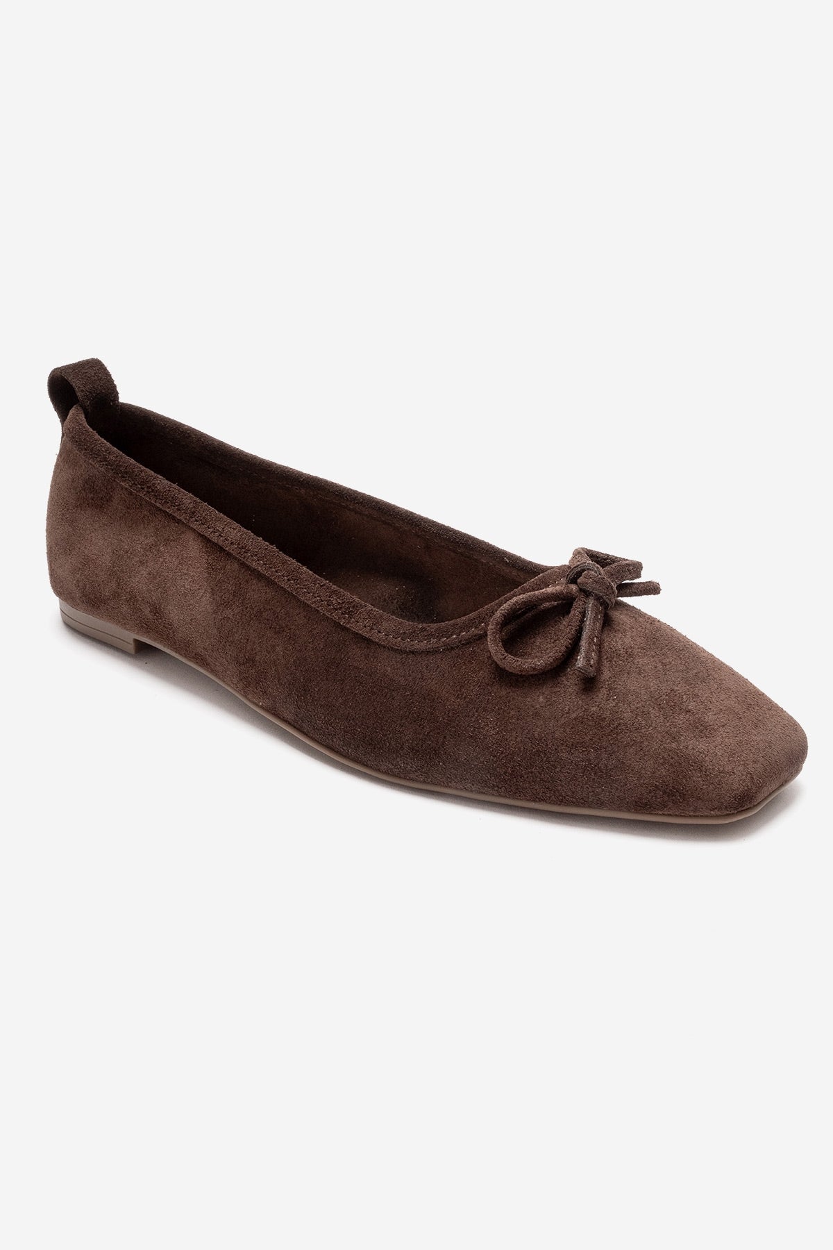 Sosa - Brown Suede Genuine Leather Bow Ballet Flat – detail view showing bow, leather, suede, Vowalisse