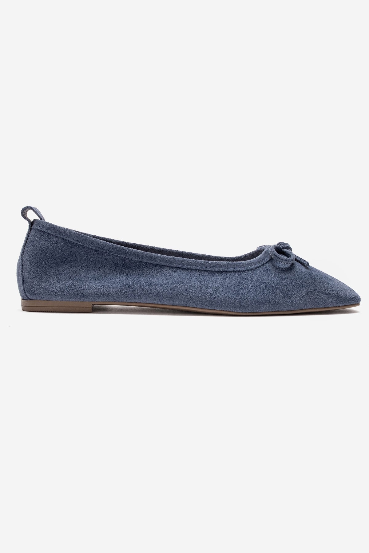 Sosa - Denim Blue Genuine Leather Bow Ballet Flat – top view showing bow, leather, blue, Vowalisse