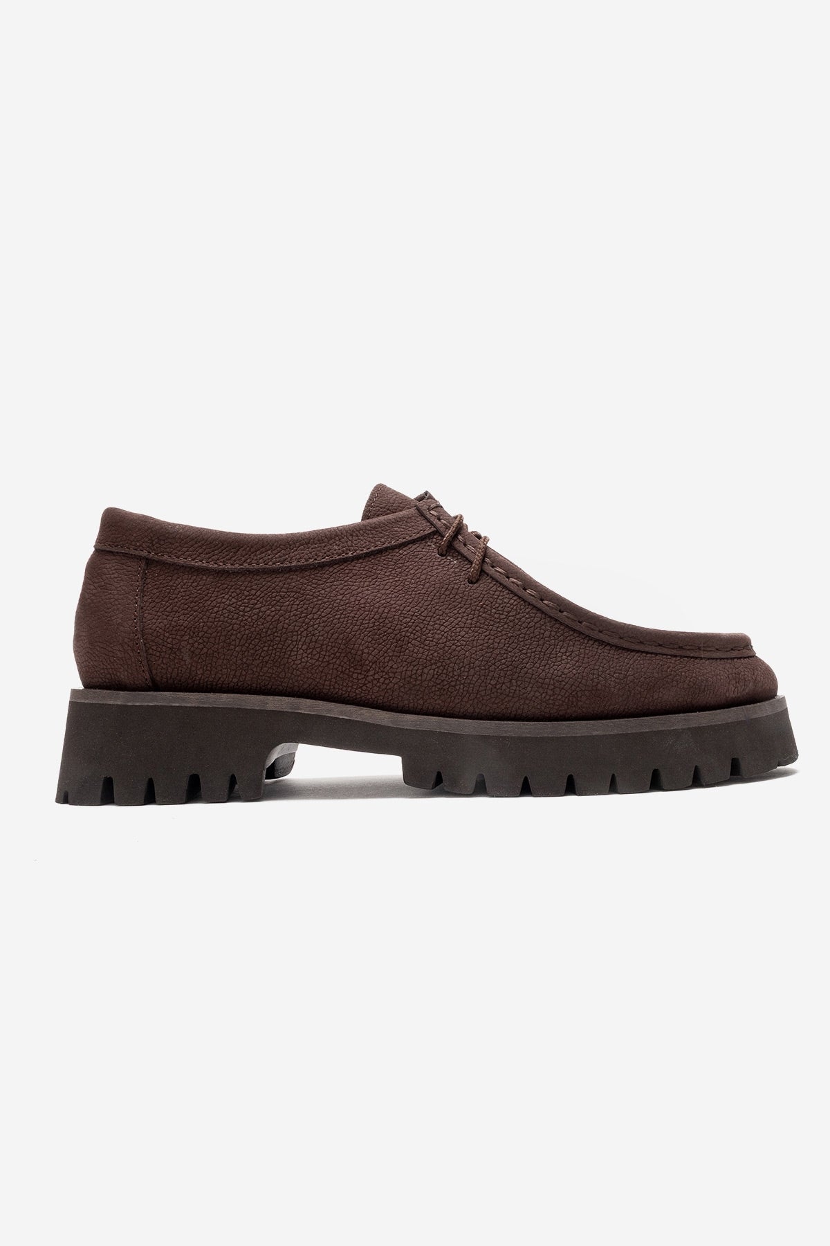 Talia - Brown Nubuck Genuine Leather Lace-Up Loafer – top view showing lace, leather, Vowalisse