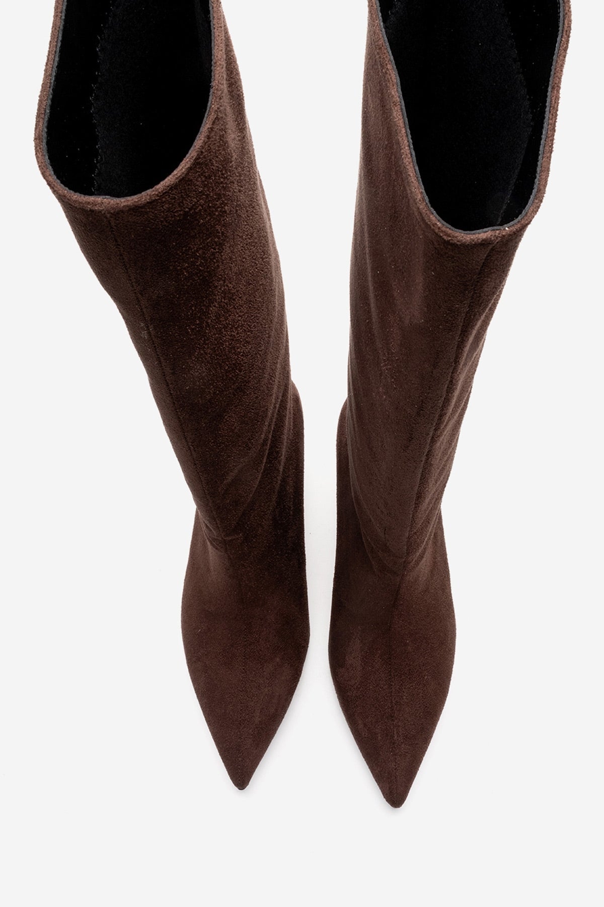 Camila - Brown Suede Stiletto Heel Boot – side view showing leather, suede, Vowalisse