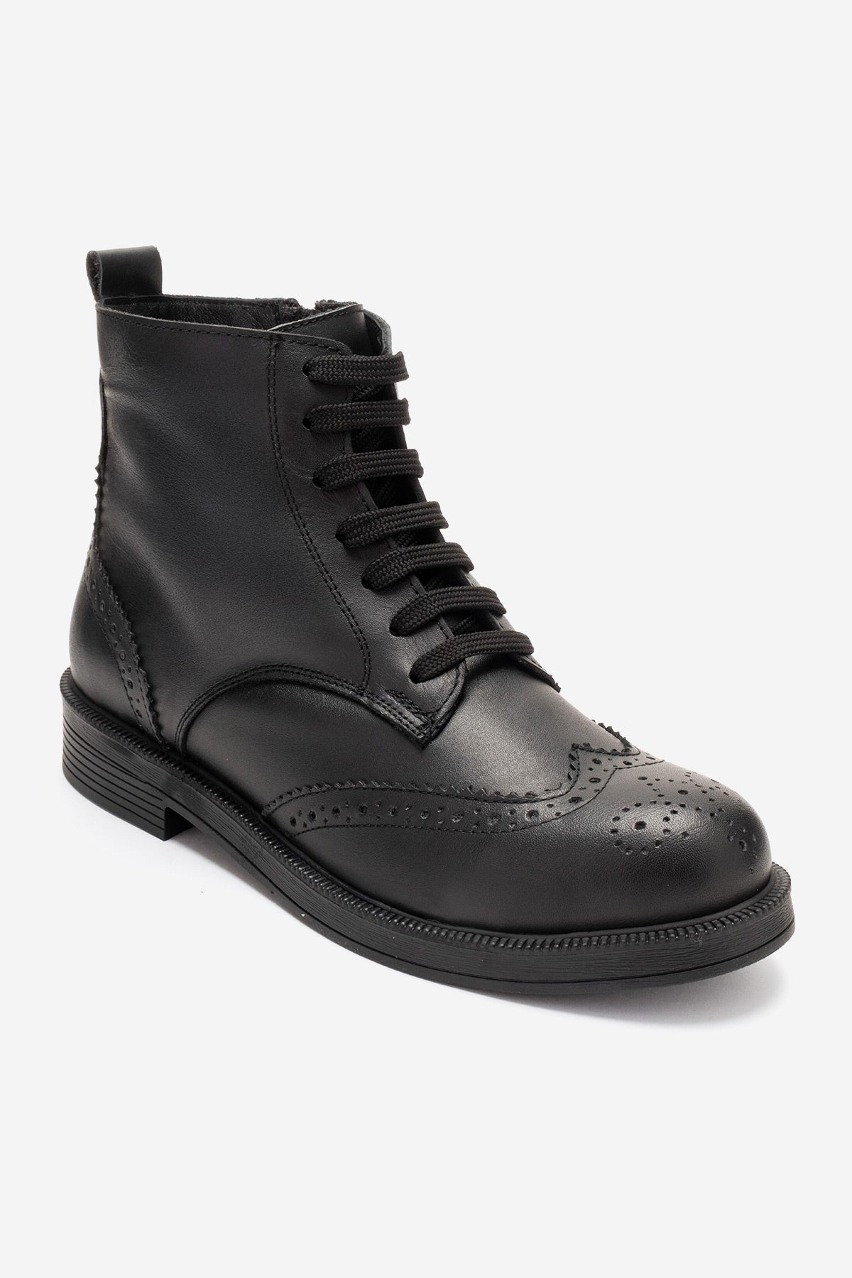 Nelvy - Black Genuine Leather Boot – heel view showing leather, black, Vowalisse