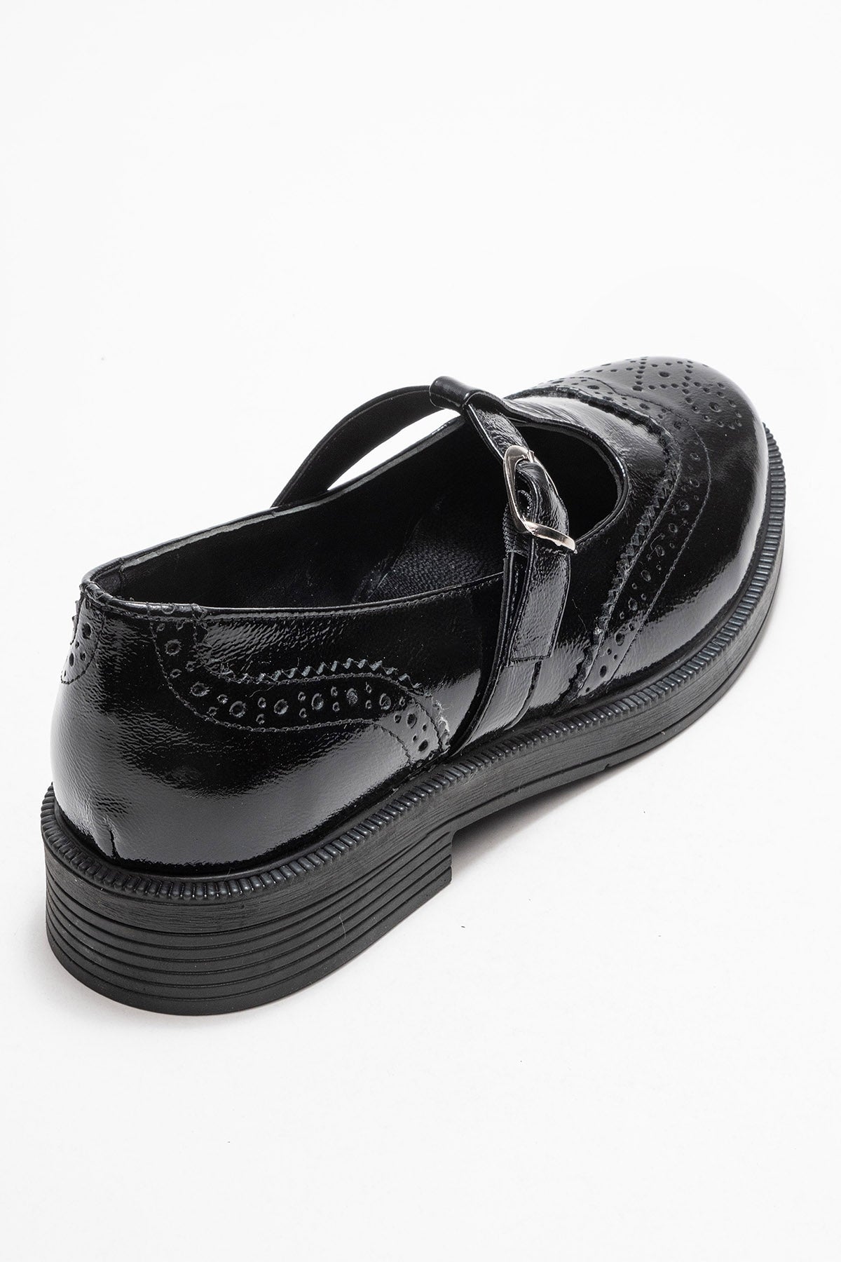 Dorian - Black Patent Genuine Leather Loafer – back view showing leather, black, Vowalisse