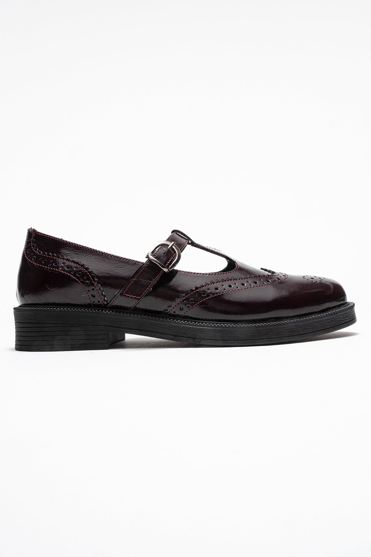 Dorian - Burgundy Patent Genuine Leather Loafer – top view showing leather, Vowalisse