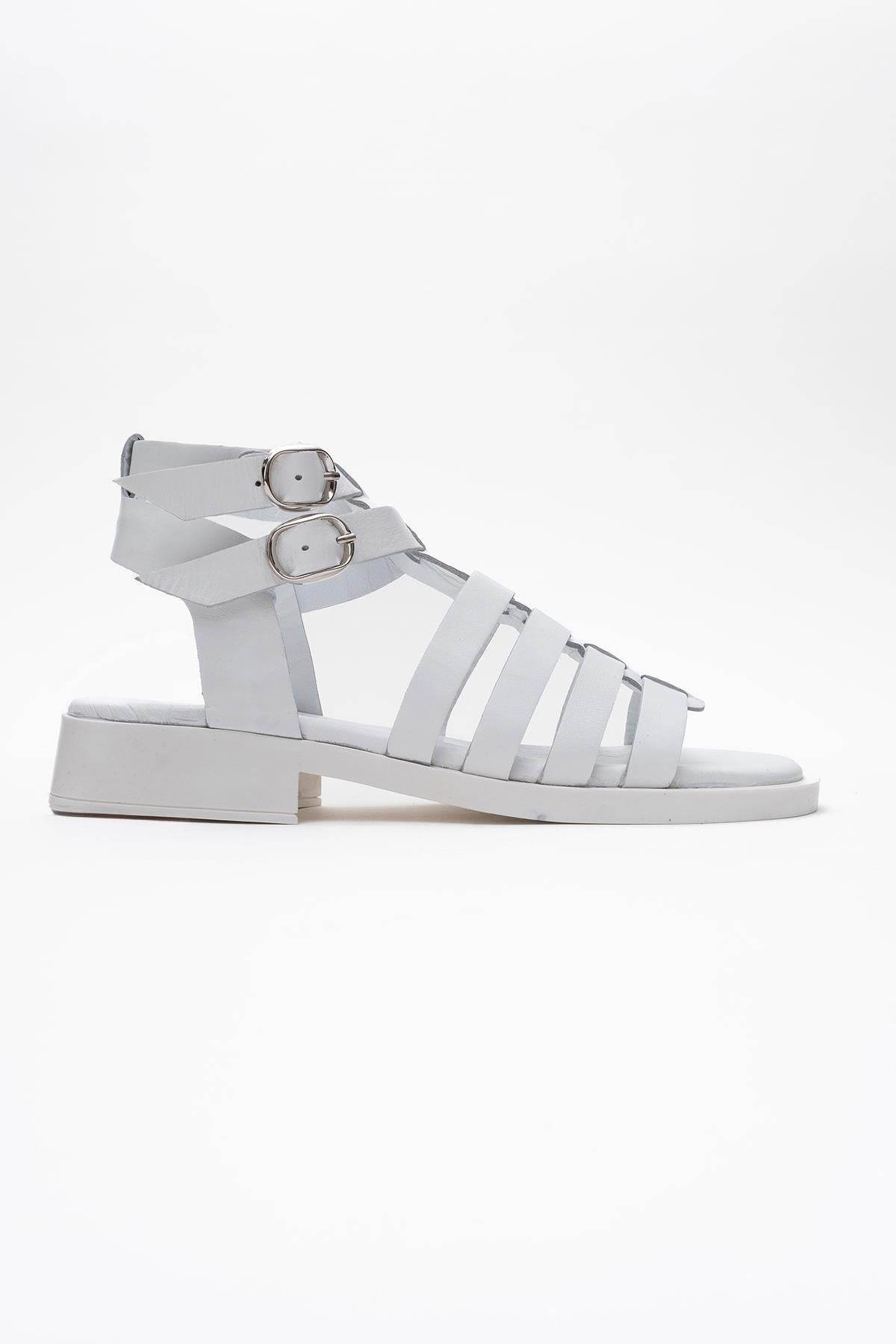 Frade - White Leather Sandal – top view showing leather, white, Vowalisse