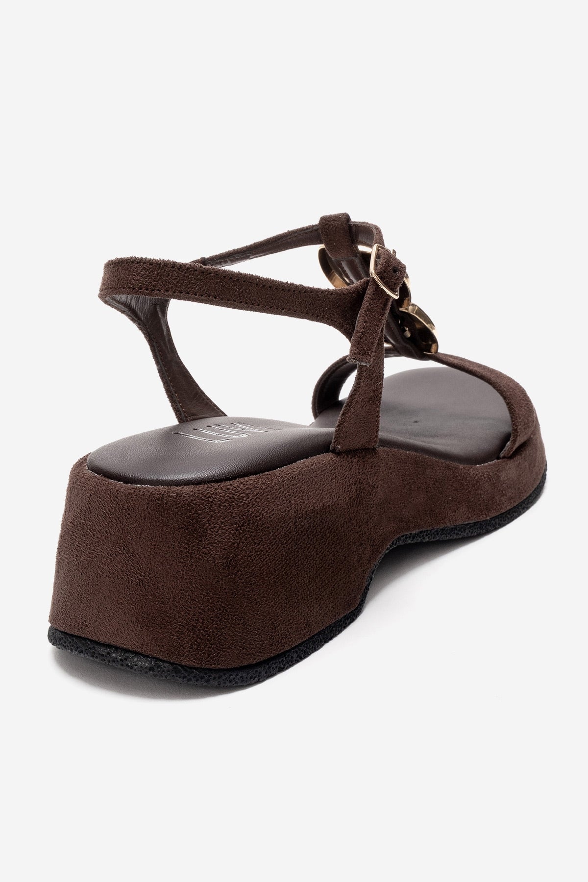 MATT - Cognac Platform Sandal – back view showing leather, suede, metallic, Vowalisse