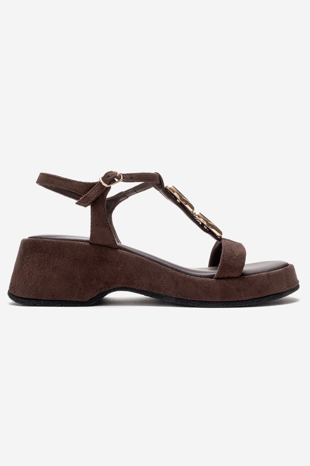 MATT - Cognac Platform Sandal – top view showing leather, suede, metallic, Vowalisse