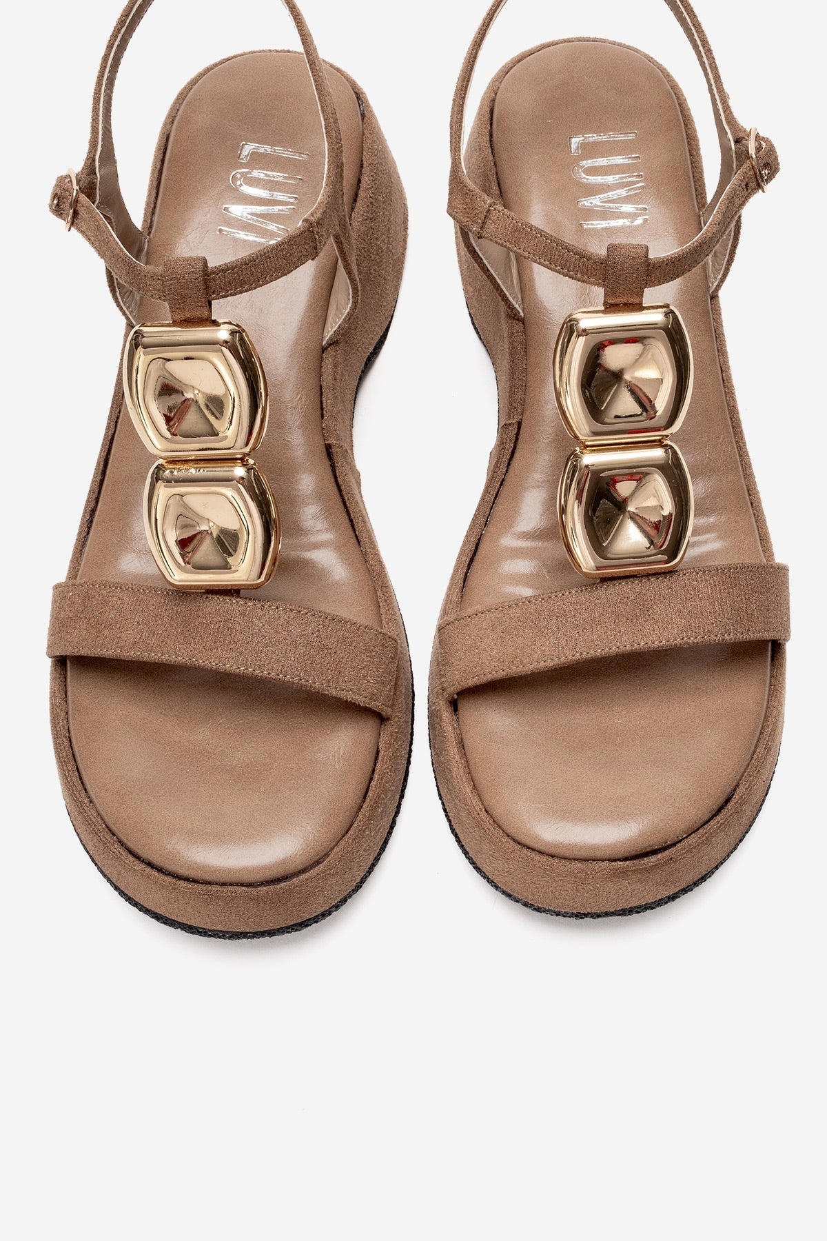 MATT - Beige Platform Sandal – side view showing leather, suede, Vowalisse