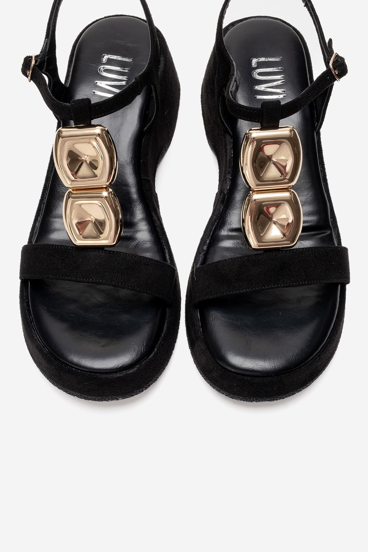 MATT - Black Platform Sandal – side view showing leather, suede, black, Vowalisse