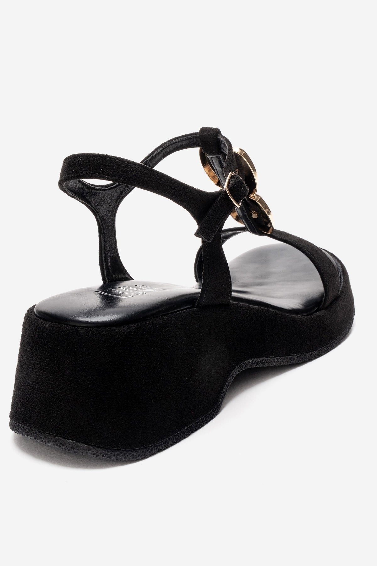 MATT - Black Platform Sandal – back view showing leather, suede, black, Vowalisse
