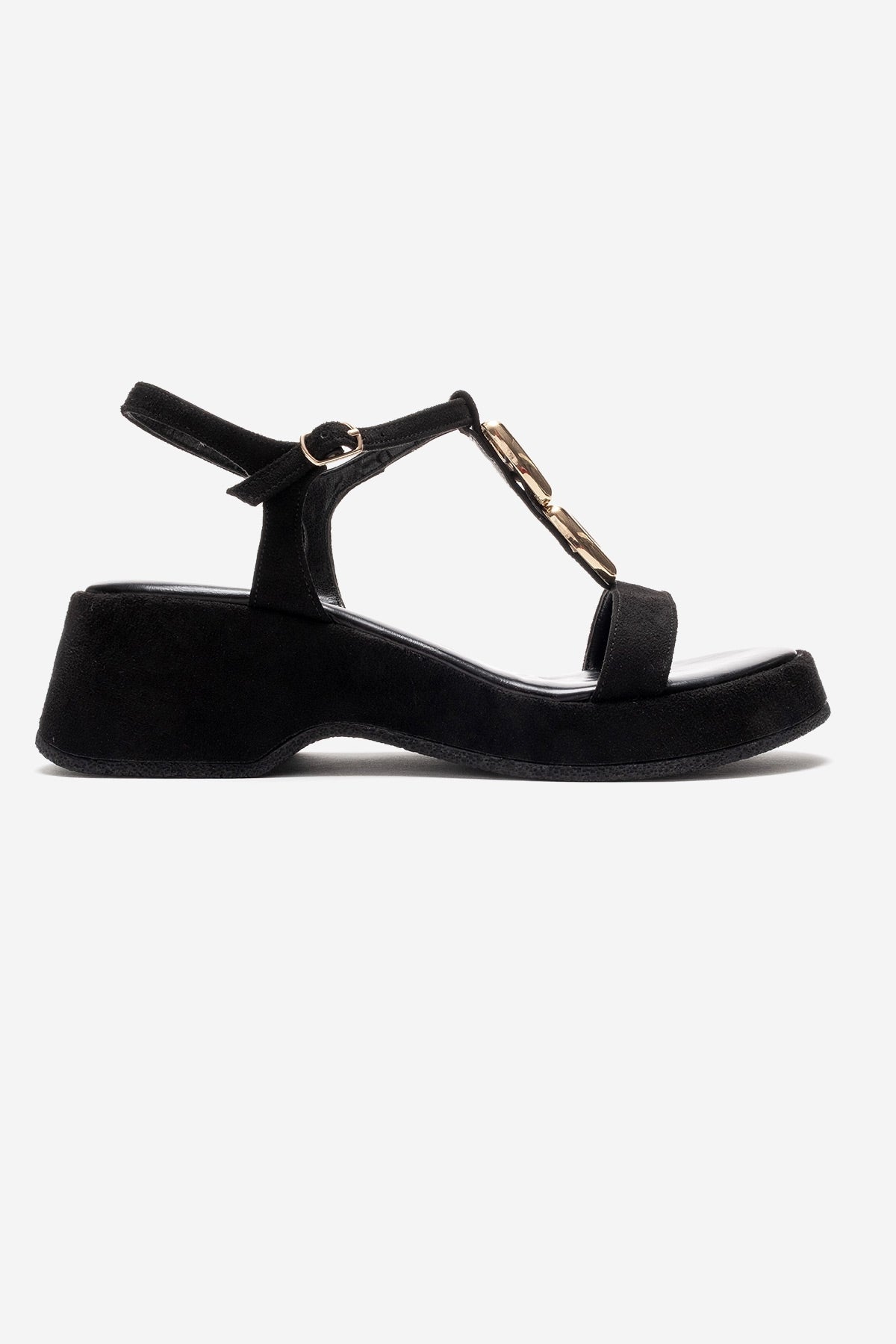 MATT - Black Platform Sandal – top view showing leather, suede, black, Vowalisse