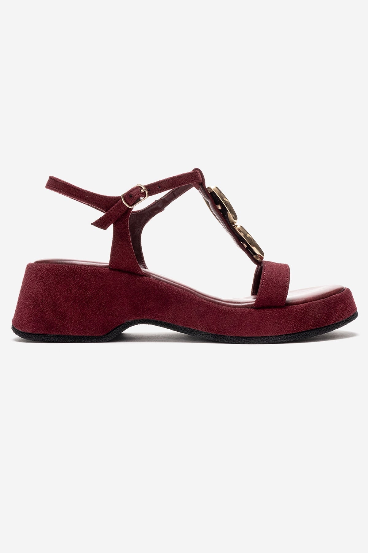 MATT - Burgundy Platform Sandal – top view showing leather, suede, metallic, Vowalisse