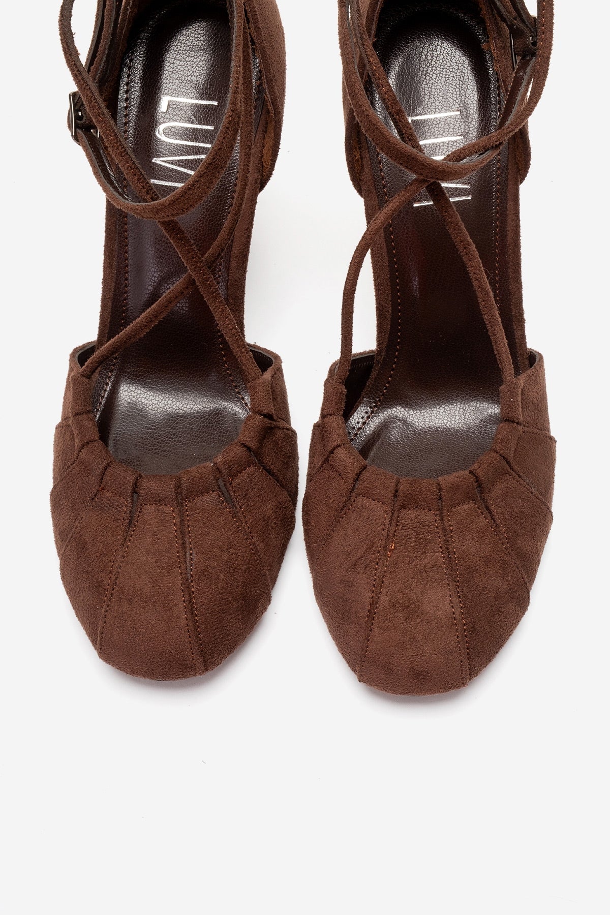 ELIZA - Brown Suede Stiletto Pump – side view showing leather, suede, Vowalisse