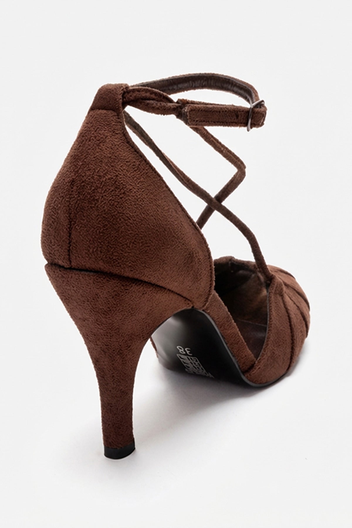 ELIZA - Brown Suede Stiletto Pump – back view showing leather, suede, Vowalisse