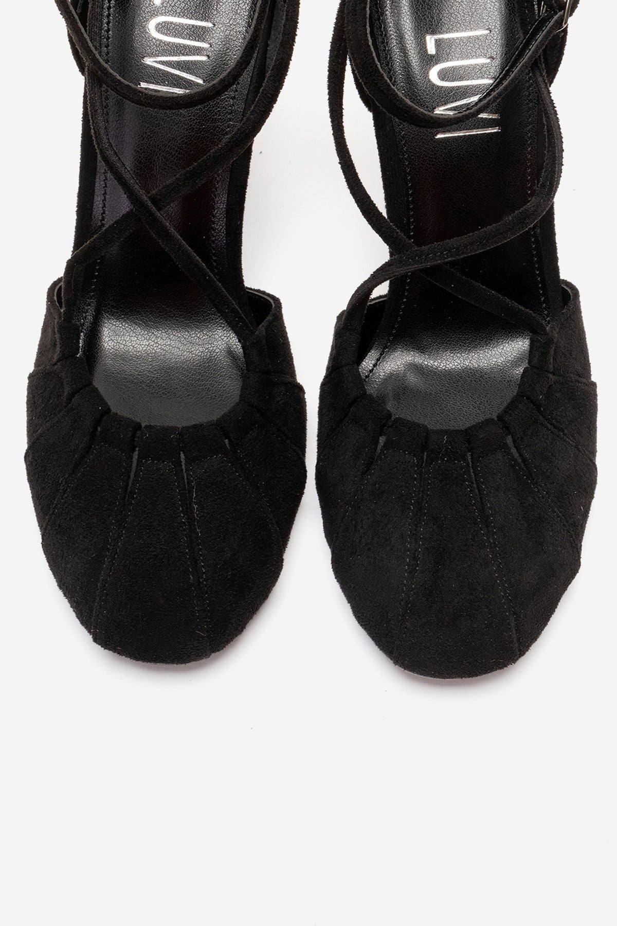 ELIZA - Black Suede Stiletto Pump – side view showing leather, suede, black, Vowalisse