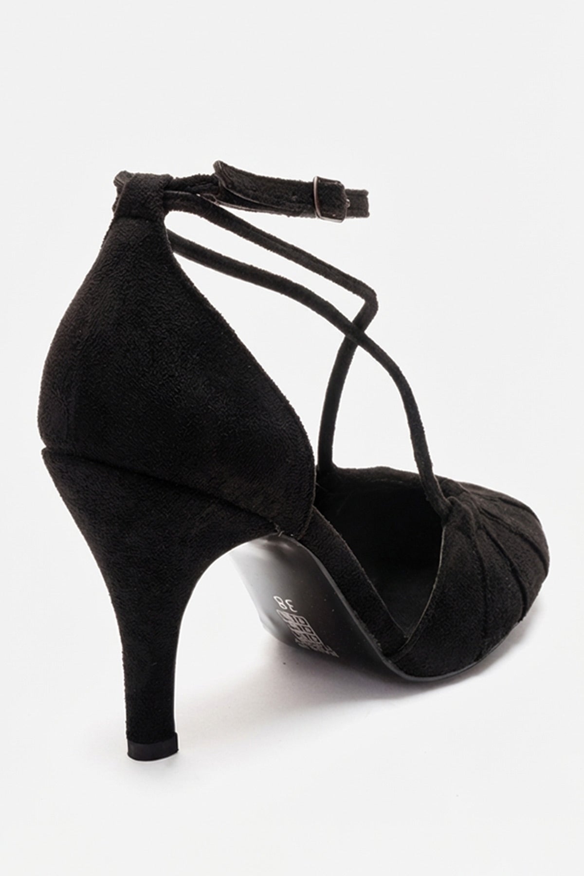 ELIZA - Black Suede Stiletto Pump – back view showing leather, suede, black, Vowalisse