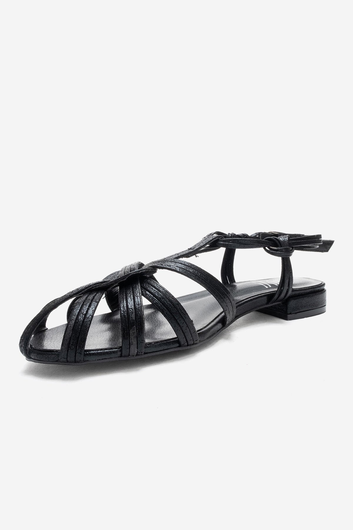 ROSSE - Black Block Heel Sandal – heel view showing leather, black, Vowalisse