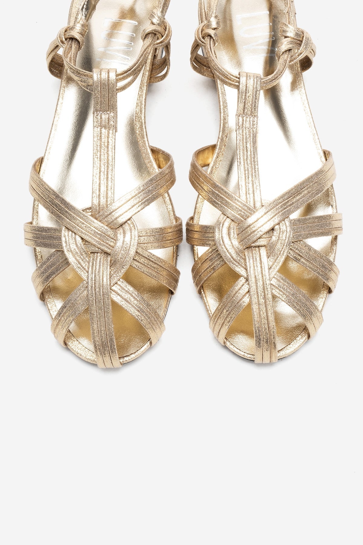 ROSSE - Gold Block Heel Sandal – side view showing leather, gold, Vowalisse