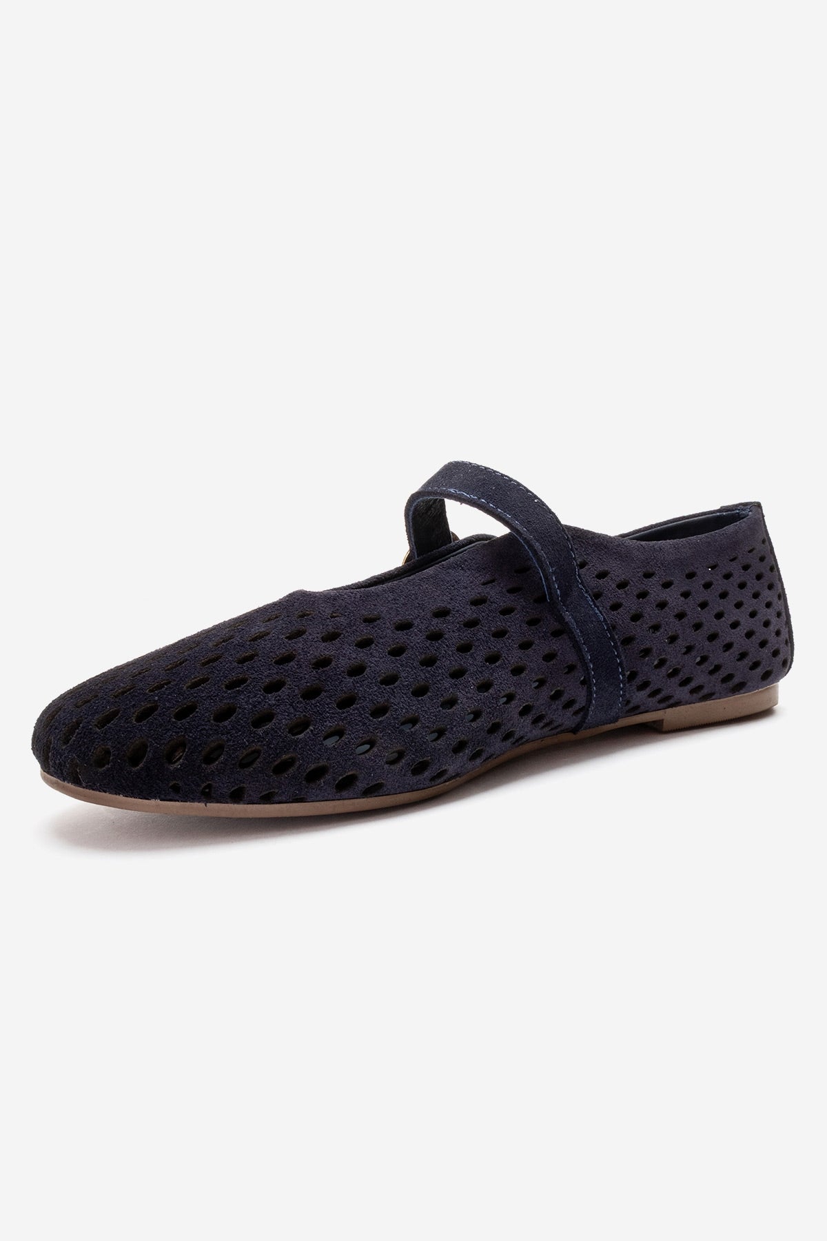 ARİAN - Navy Genuine Suede Leather Ballet Flat – heel view showing leather, suede, Vowalisse