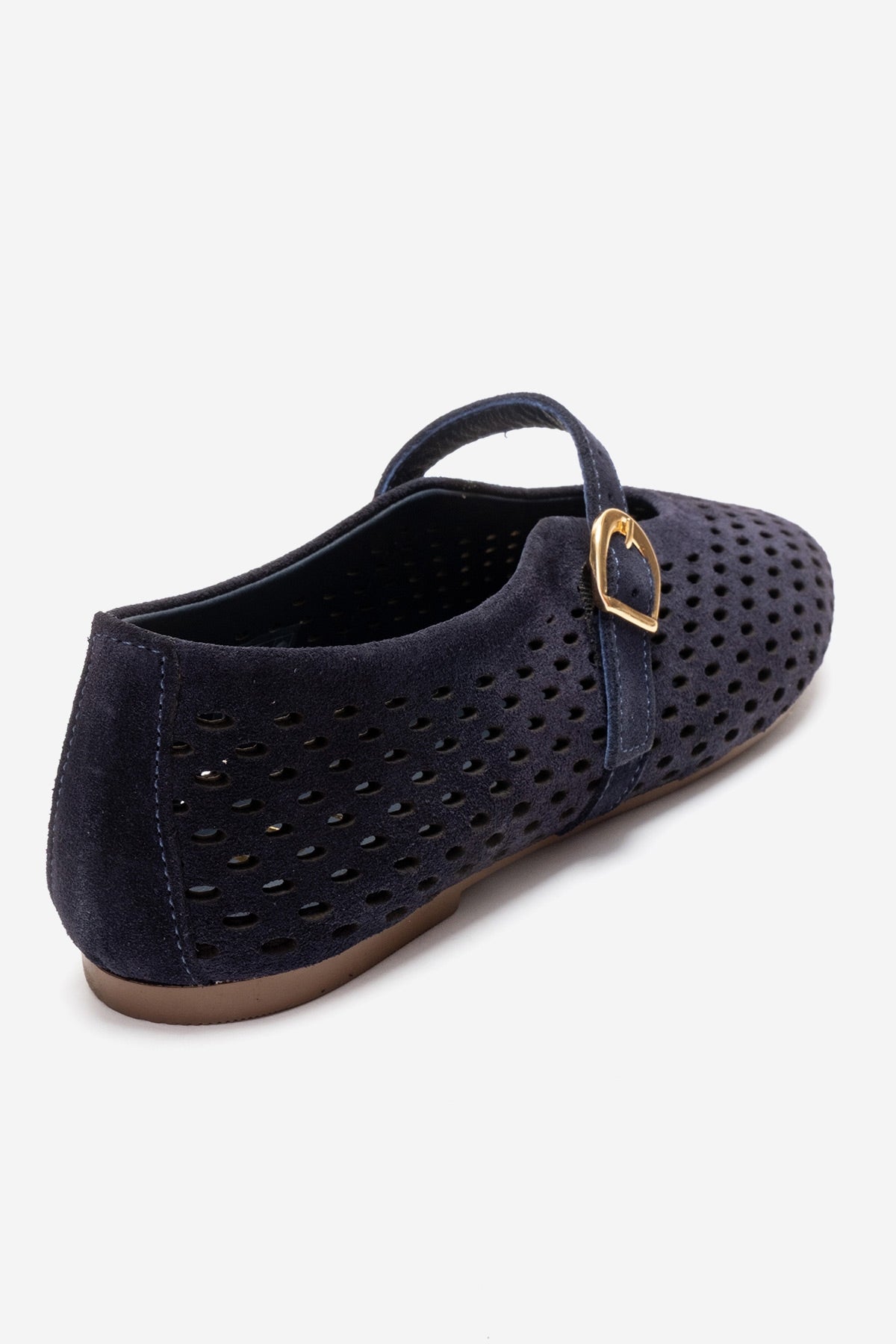ARİAN - Navy Genuine Suede Leather Ballet Flat – back view showing leather, suede, Vowalisse