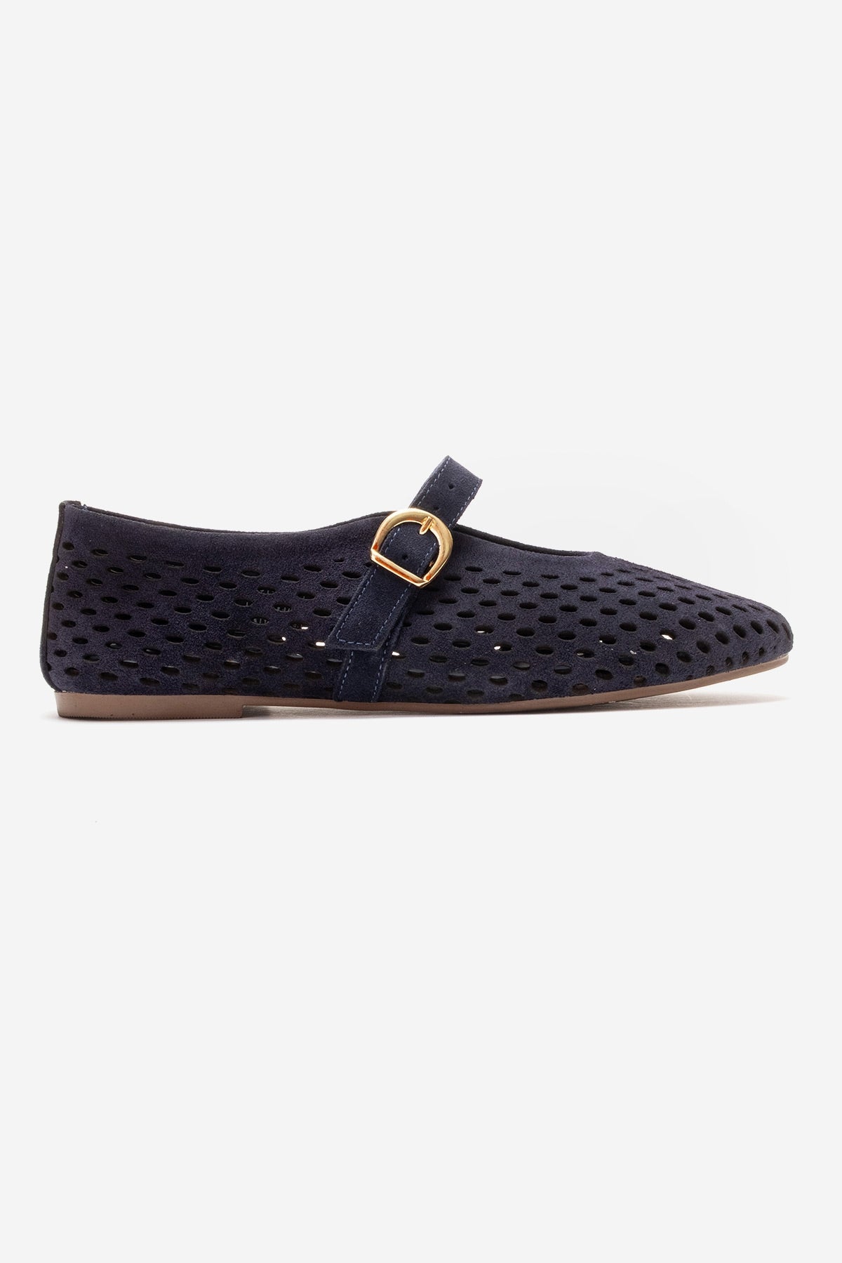 ARİAN - Navy Genuine Suede Leather Ballet Flat – top view showing leather, suede, Vowalisse