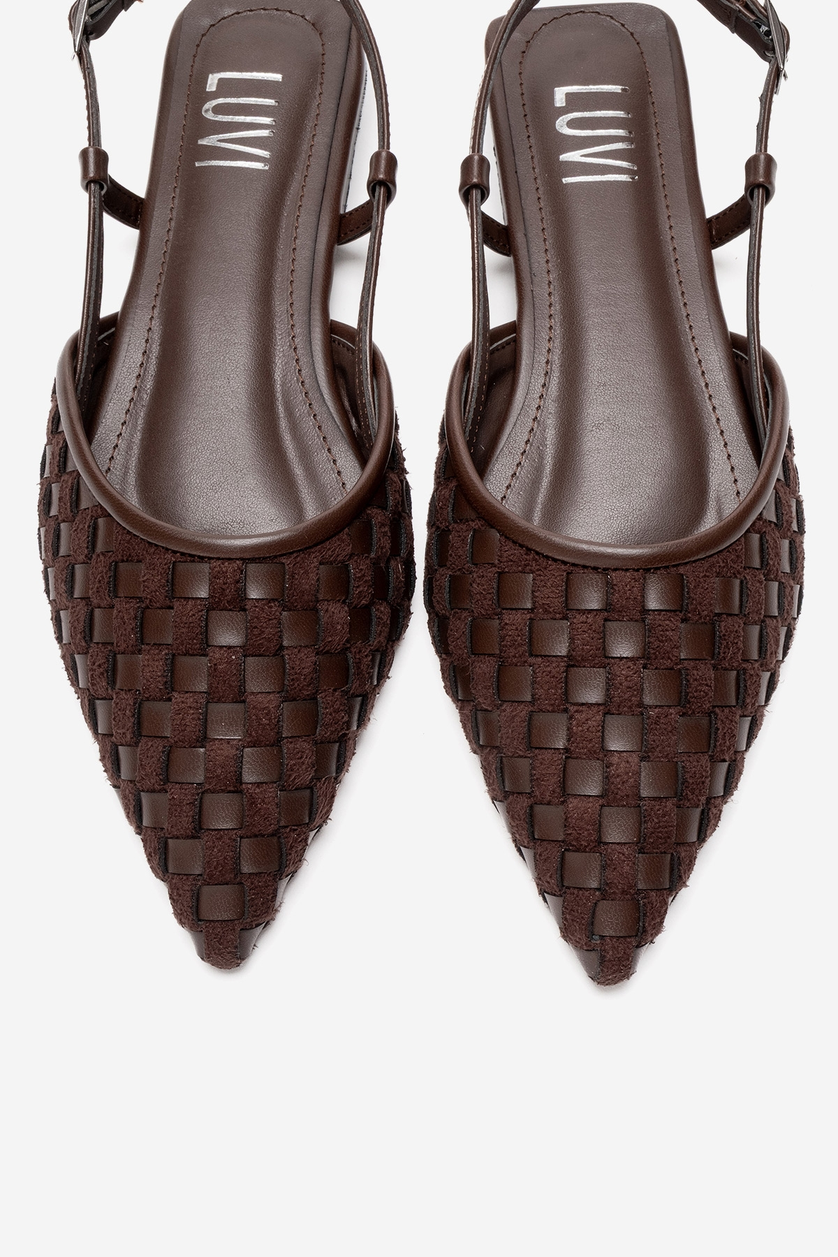 CHANDA - Brown Pointed Toe Sandal – side view showing leather, Vowalisse