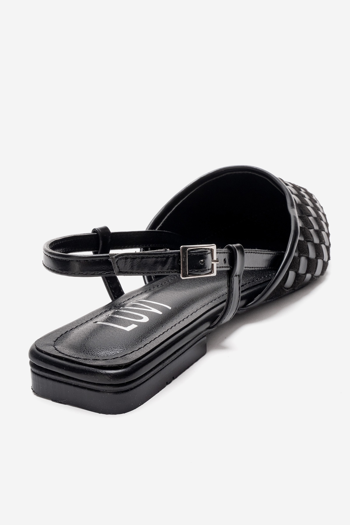 CHANDA - Black Pointed Toe Sandal – back view showing leather, black, Vowalisse