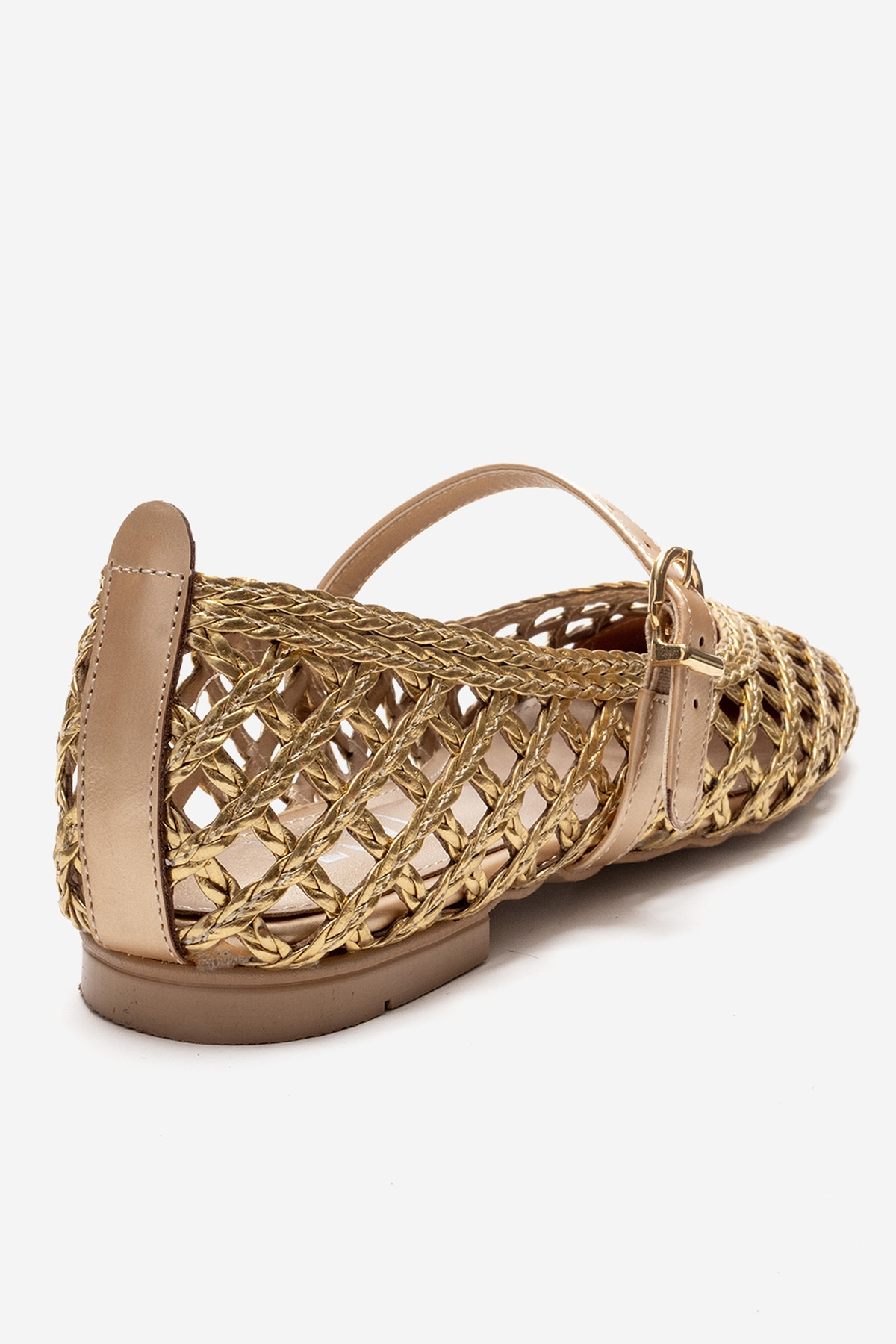 DOUX - Gold Braided Strap Detail Ballet Flat – back view showing leather, gold, Vowalisse