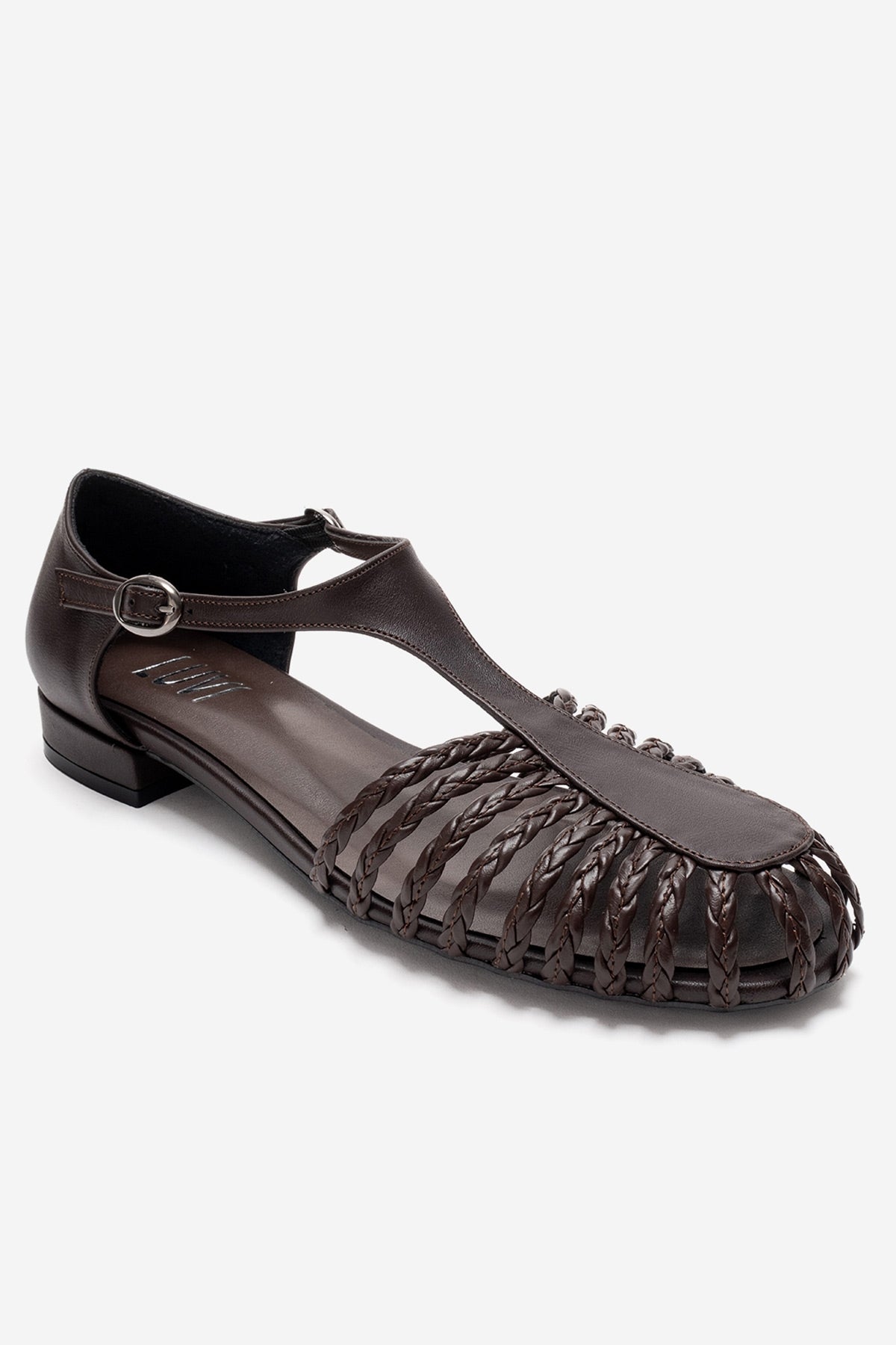 ONOS - Brown Sandal – detail view showing leather, Vowalisse