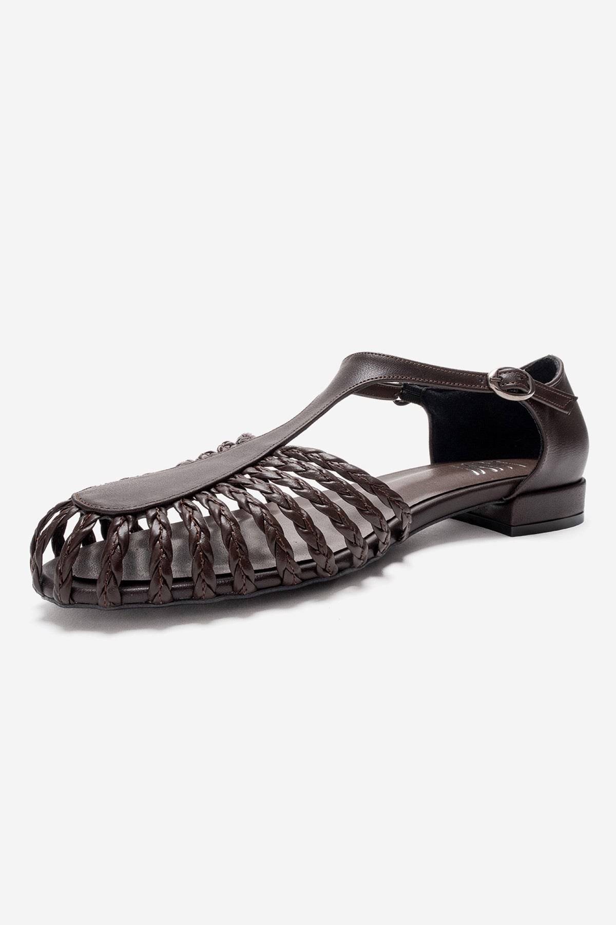 ONOS - Brown Sandal – heel view showing leather, Vowalisse
